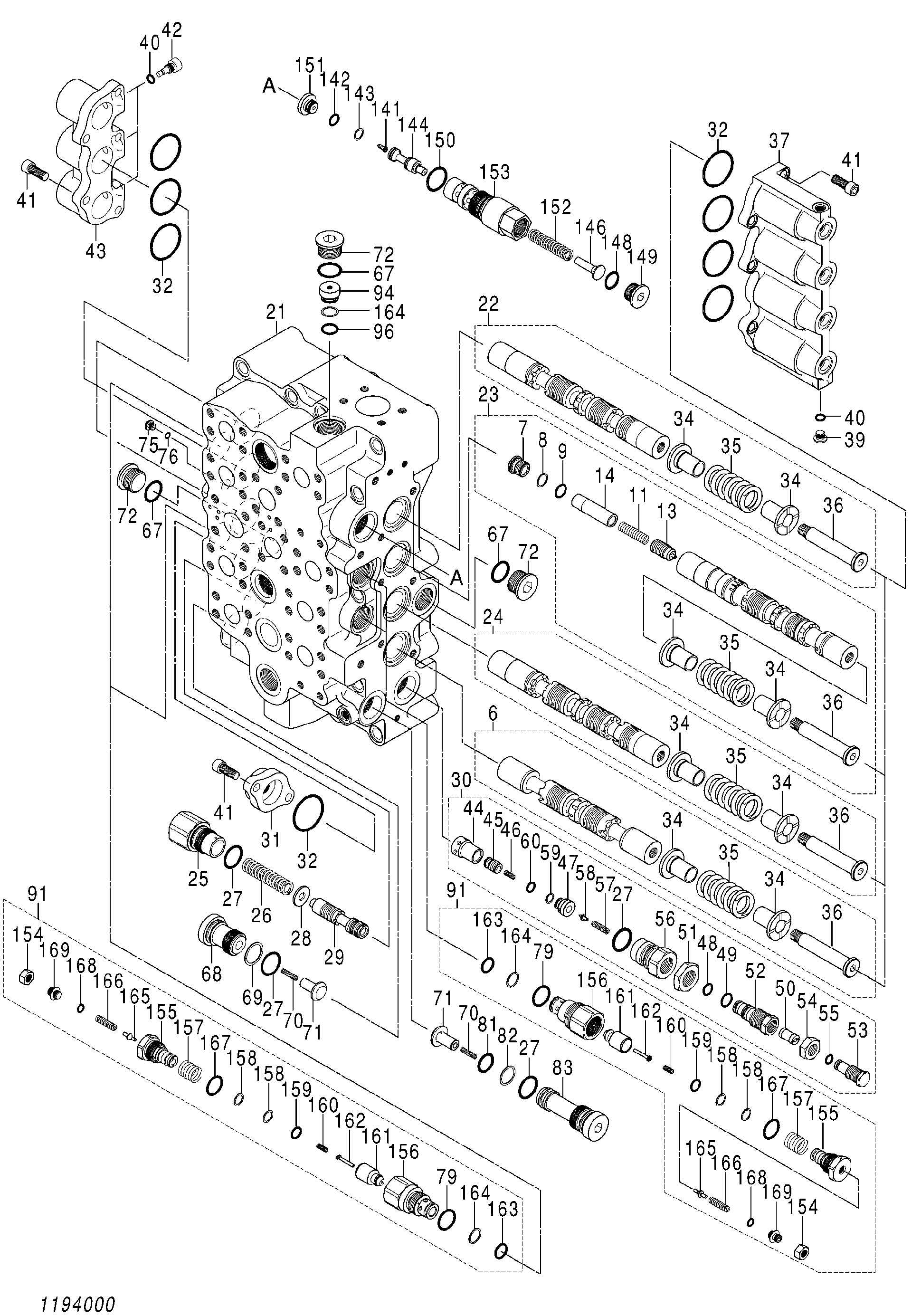 Схема Гидрораспределитель (3/4) HITACHI EX1200-6