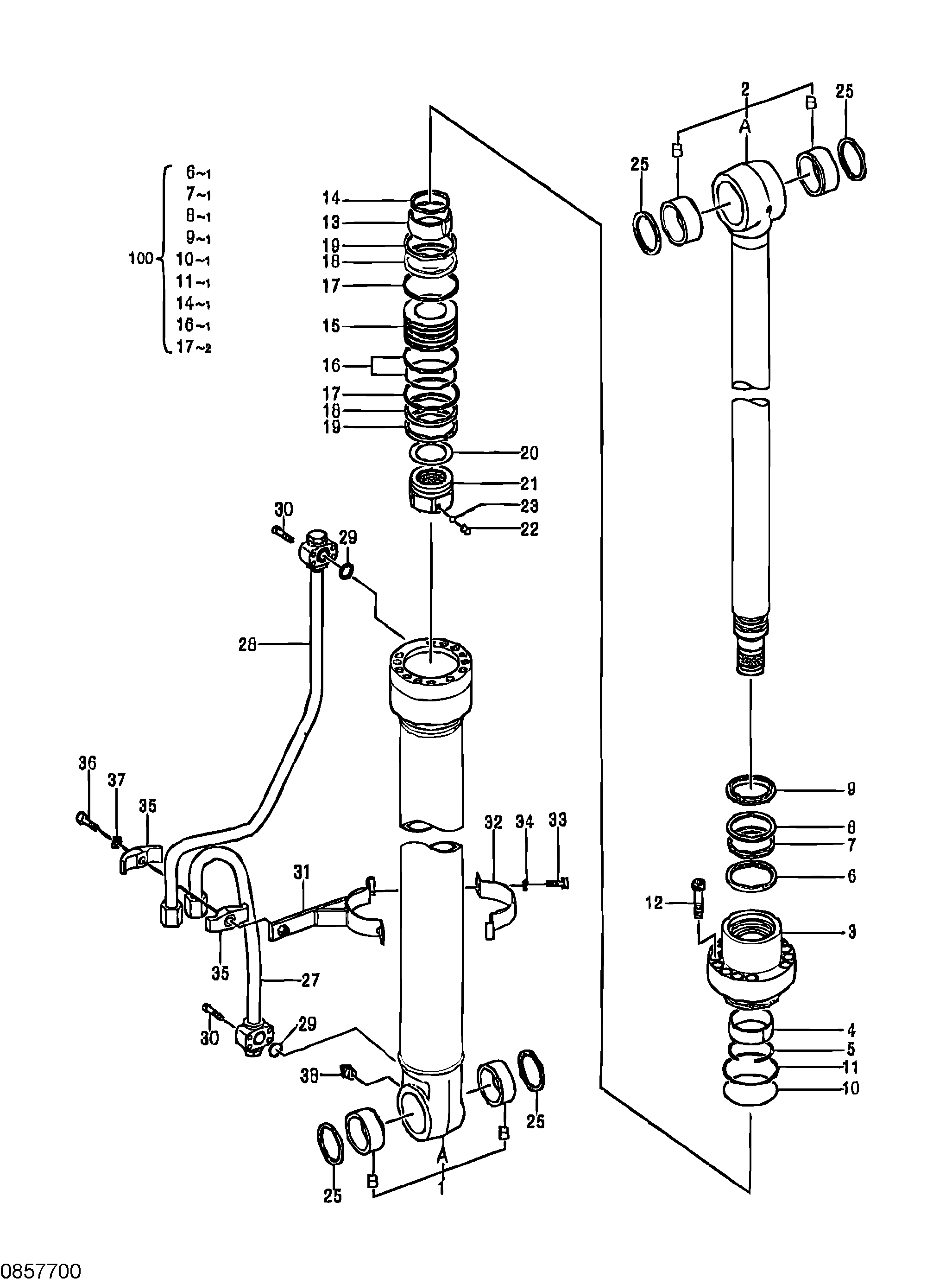Схема Гидроцилиндр стрелы (правый) HITACHI ZX120