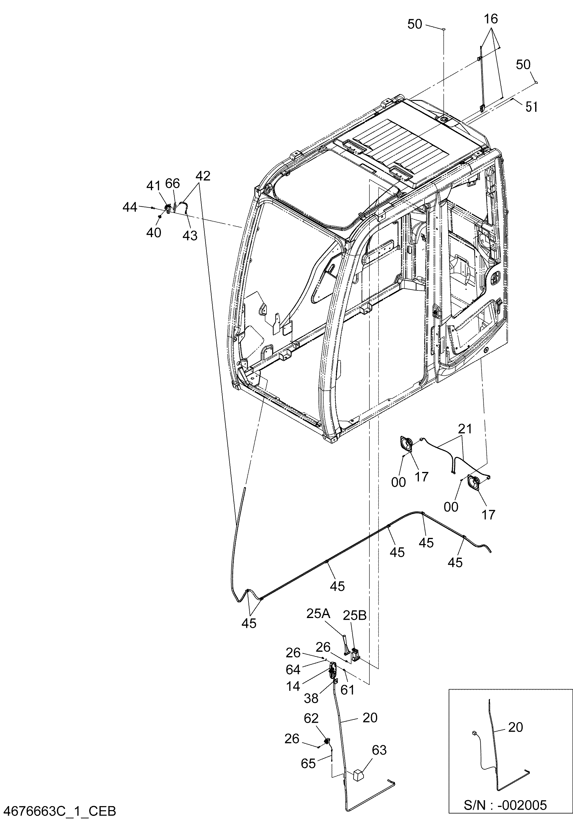 Схема Кабина (1)(без сателлите антенна・GPS) HITACHI ZX140W-3
