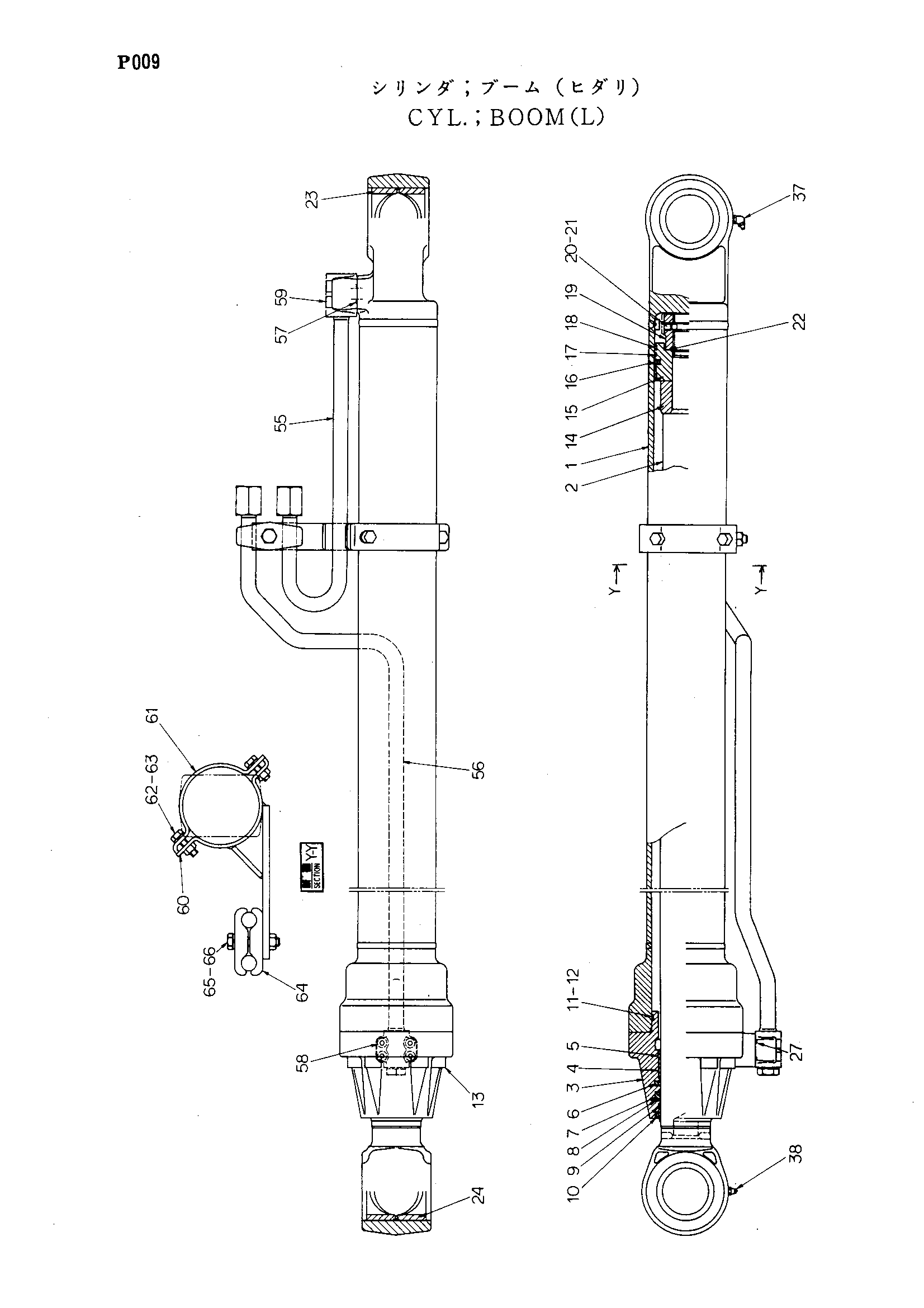 Схема Гидроцилиндр стрелы (левый) HITACHI EX100