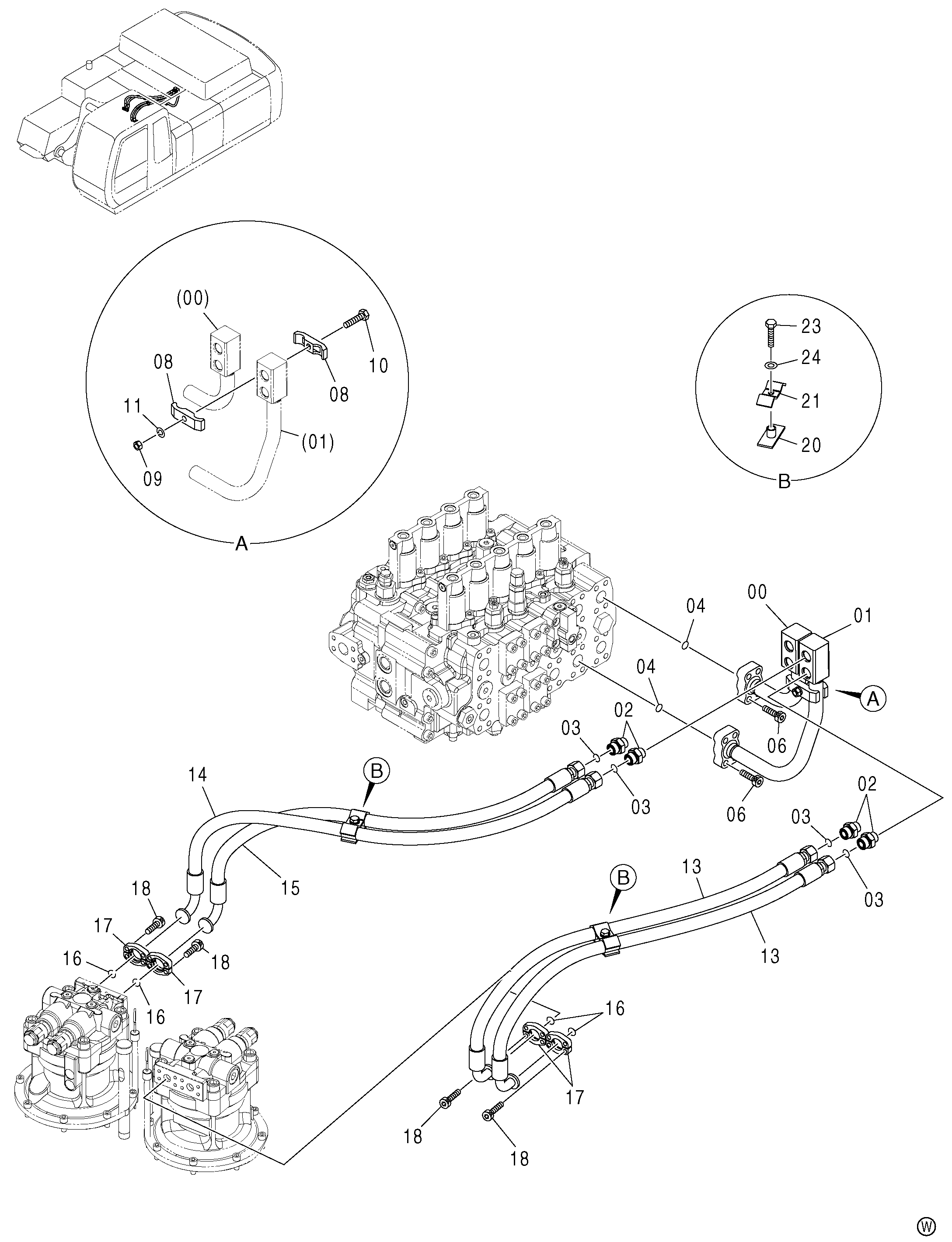 Схема Основные гидролинии (1)<460> HITACHI ZX450