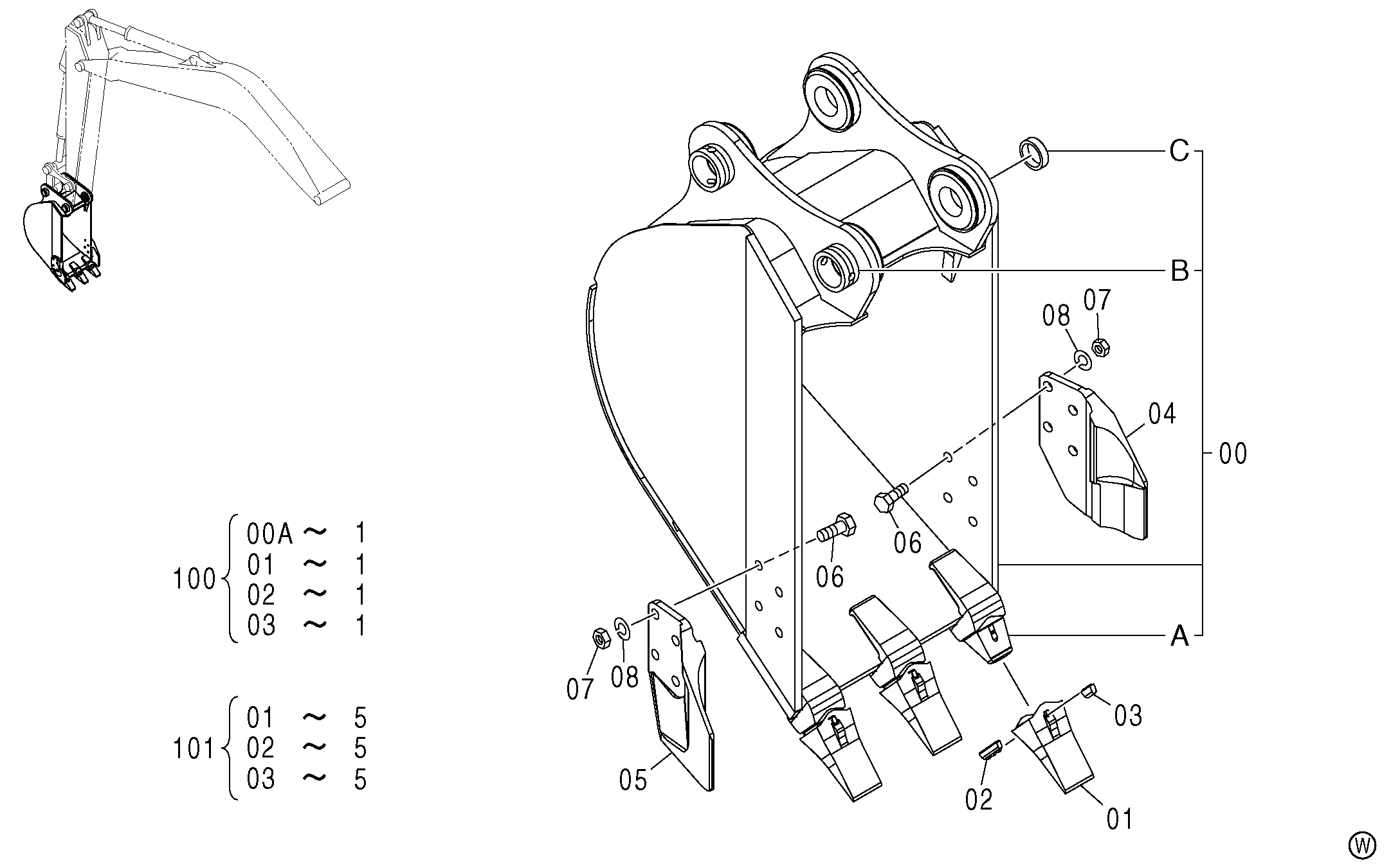 Схема Ковш 0.3m3 (JIS 94) HITACHI ZX120-E