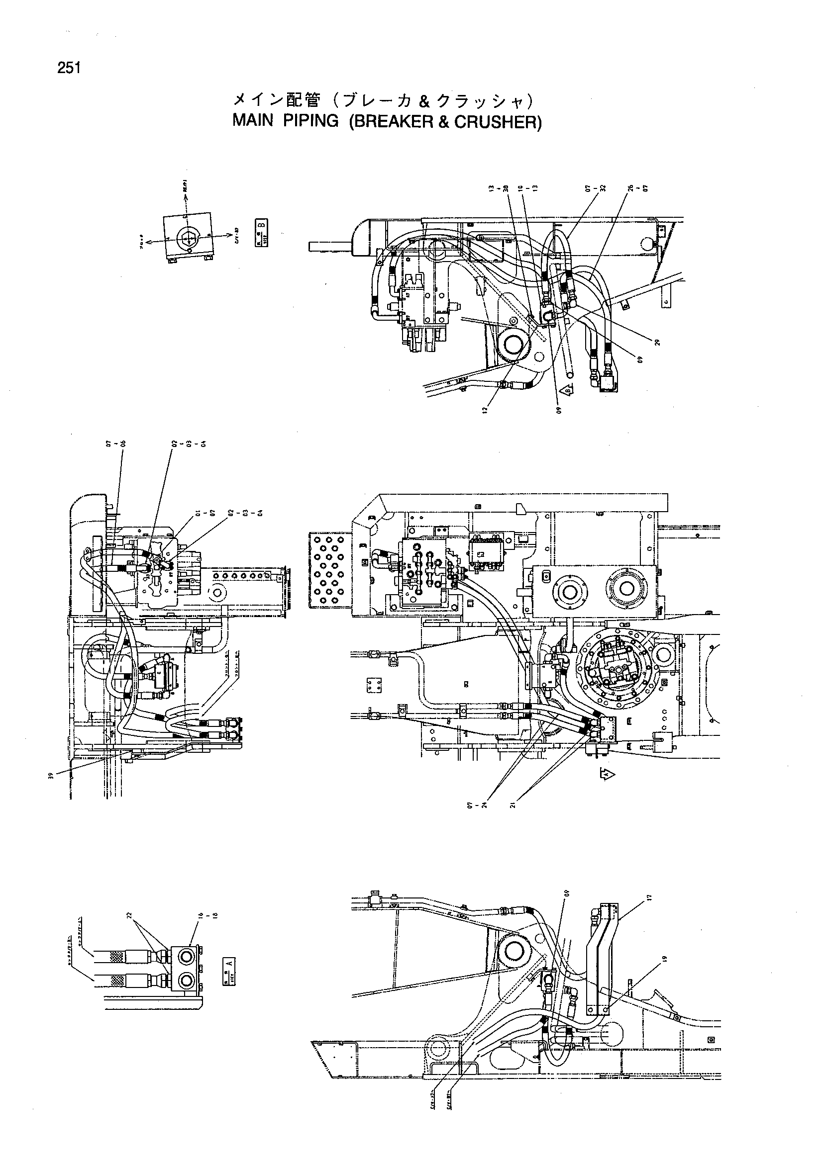 Схема Основные гидролинии (гидромолот и гидроножницы) HITACHI ZX160