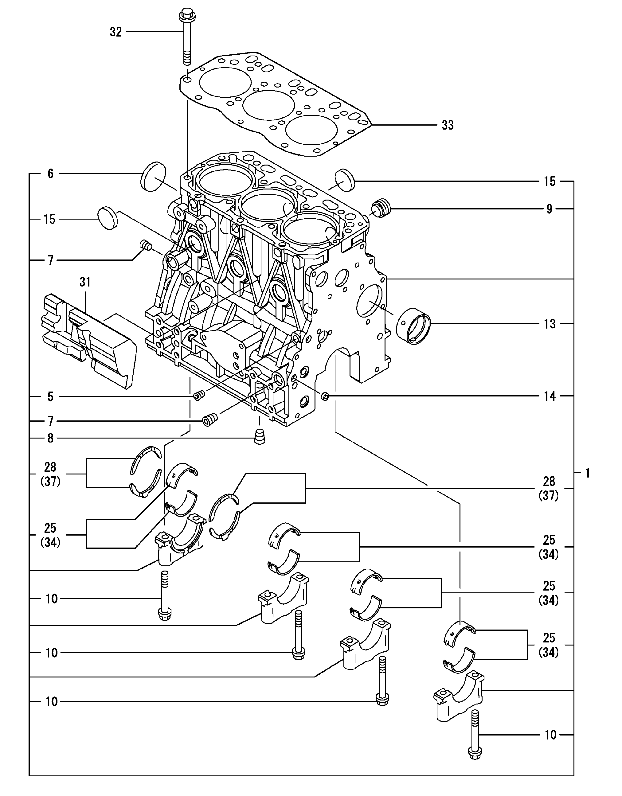 Схема Блок цилиндров HITACHI ZX35U-2