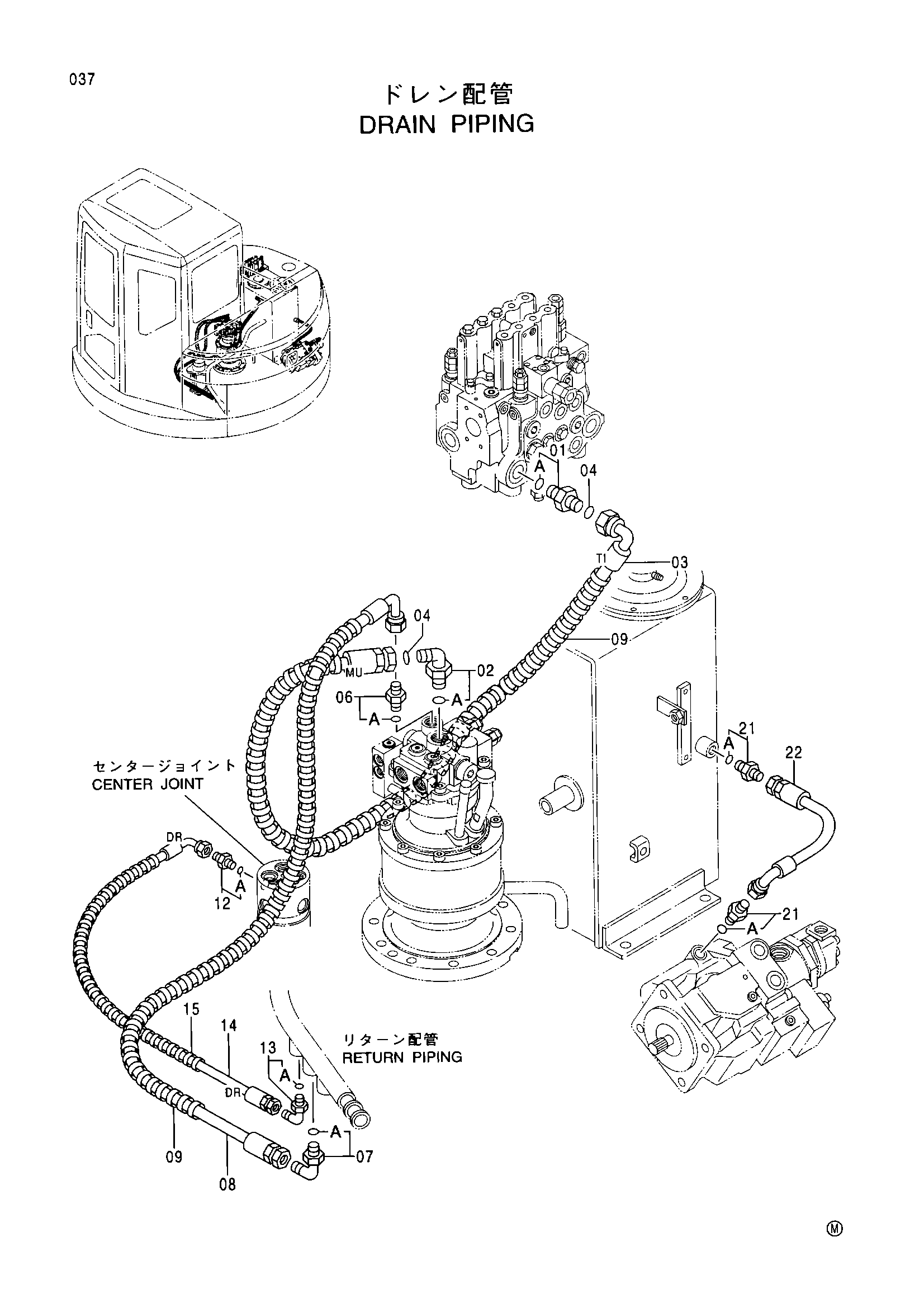Схема Дренажный трубопроводы HITACHI EX75URT-5