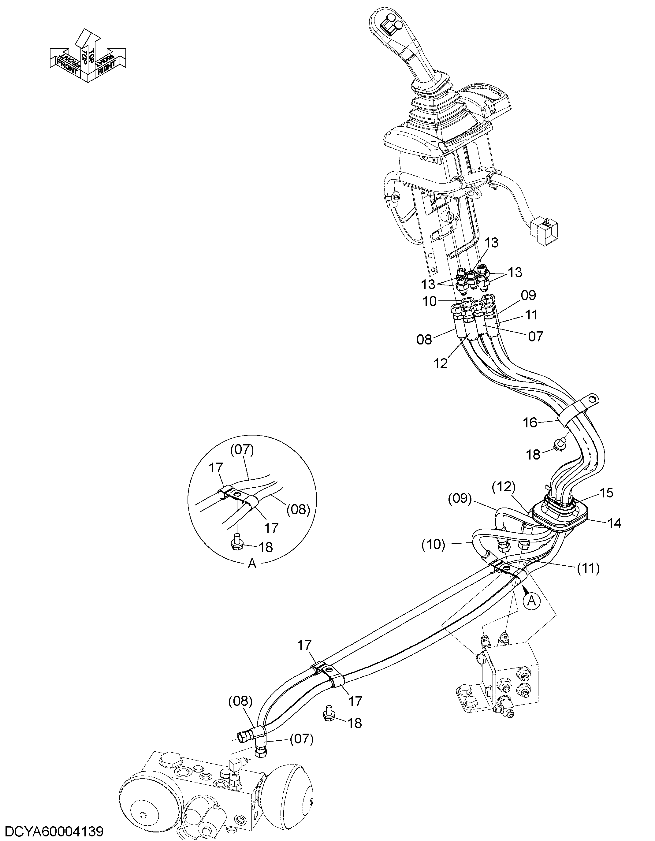 Схема Пилотные гидролинии (мулти-функтион рычаг) HITACHI ZW250-5B
