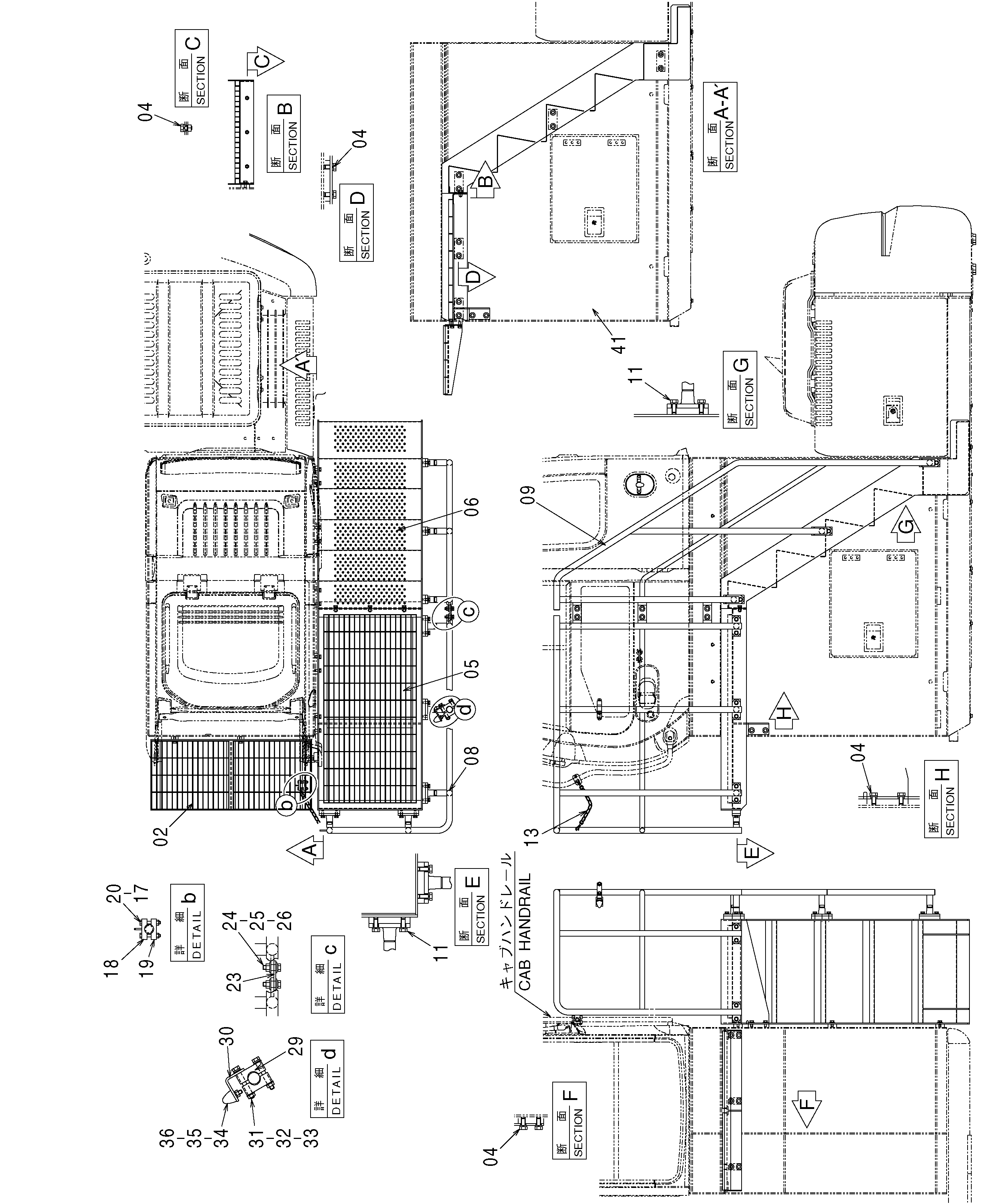 Схема Хигх-моунт кабина боковой ступень (1.5m) HITACHI ZX330-3G