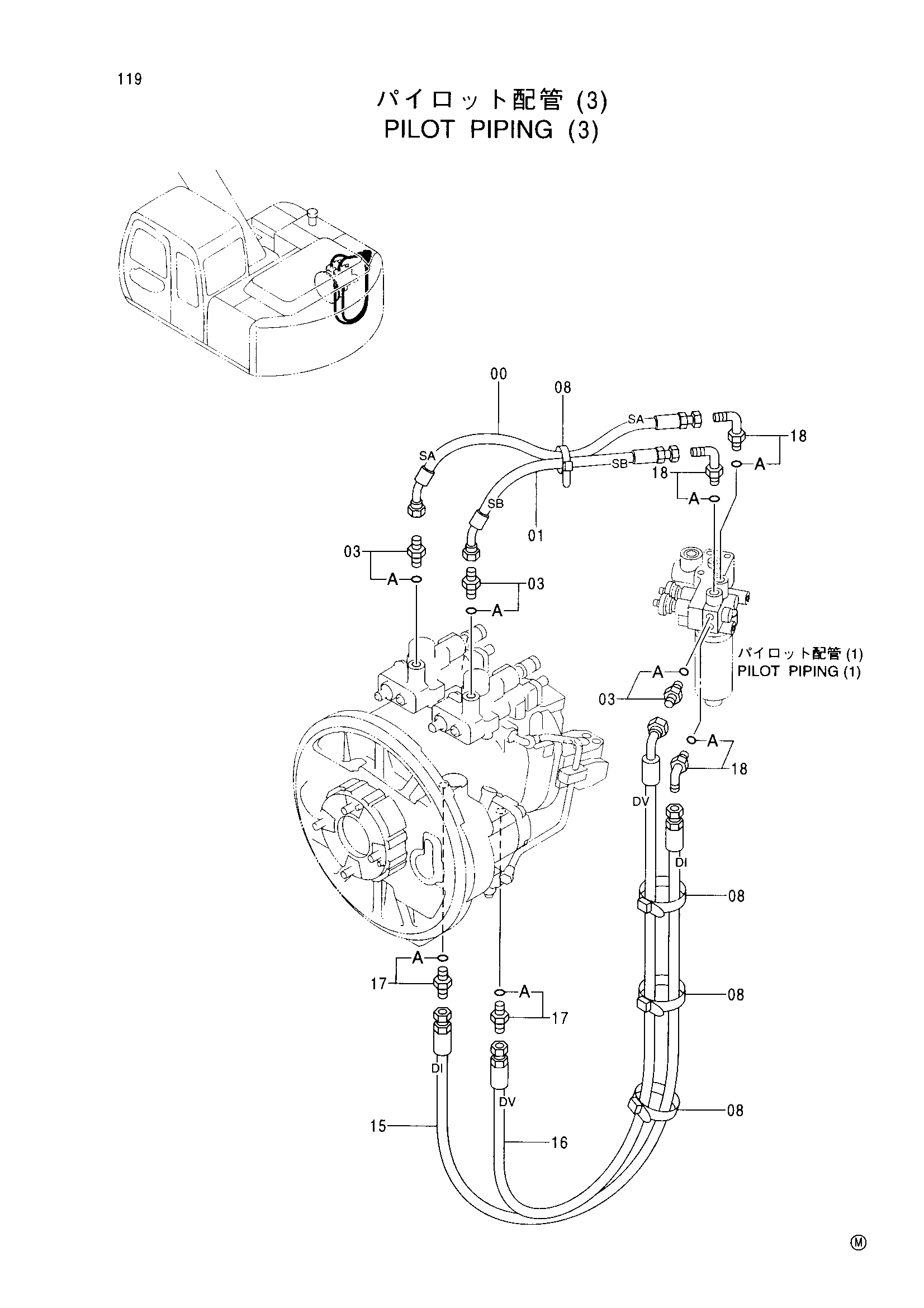 Схема Пилотный трубопроводы (3) HITACHI EX225USR(LC)