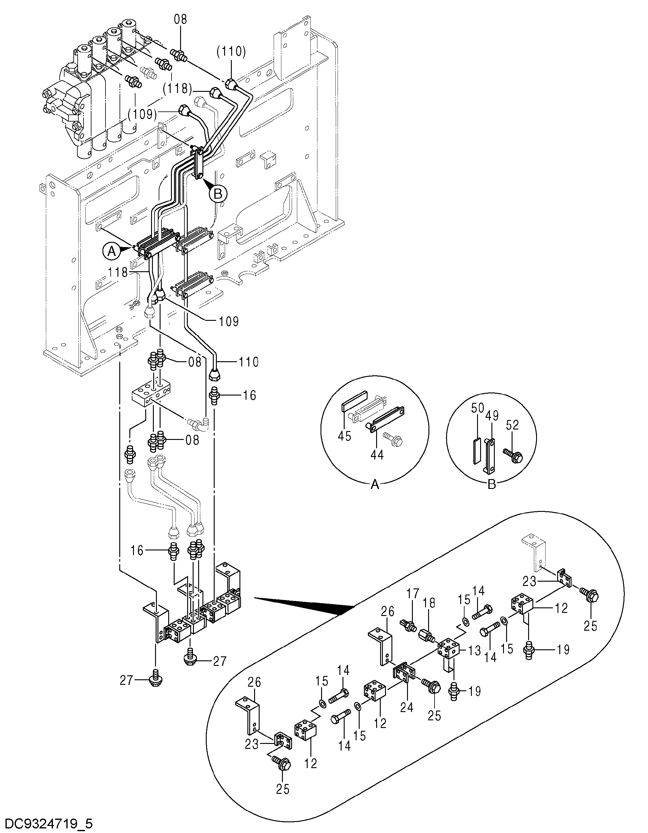 Схема Пилотные гидролинии (5)(гидрораспределитель) HITACHI EX2600-6BH