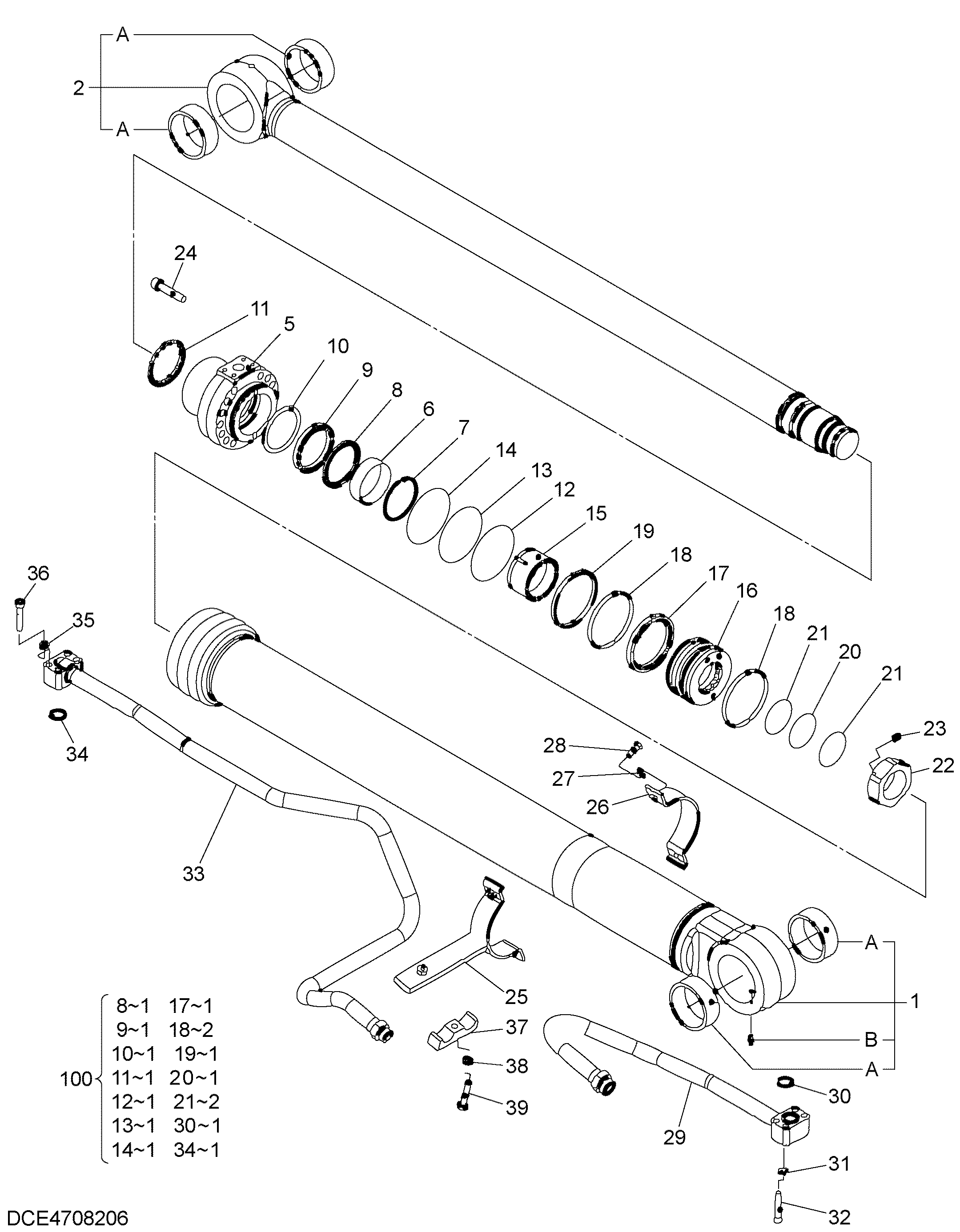 Схема Гидроцилиндр стрелы (правый) HITACHI ZX290LCN-5B