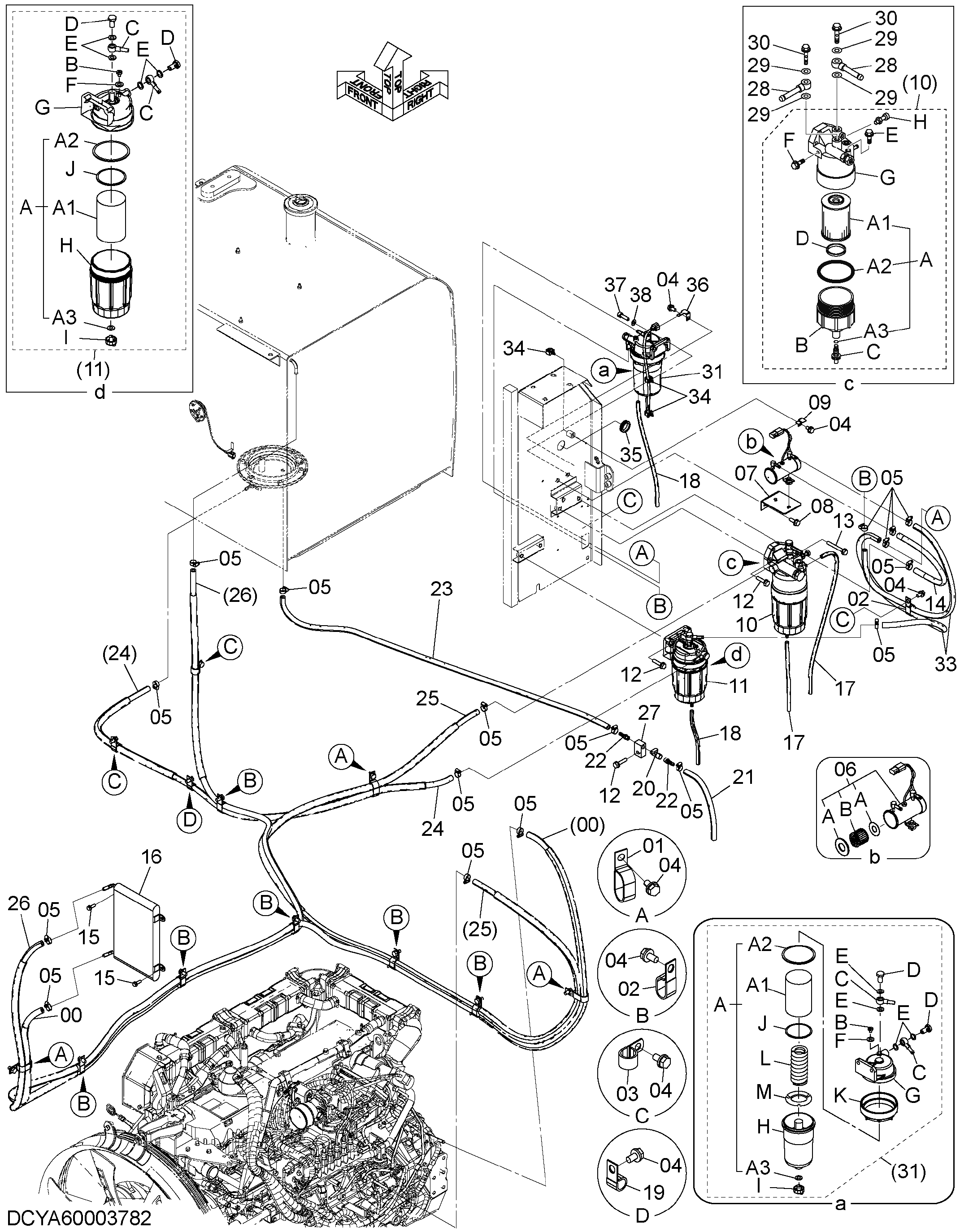 Схема Топливные трубопроводы (с водяной сепаратор) HITACHI ZX350LCN-5B