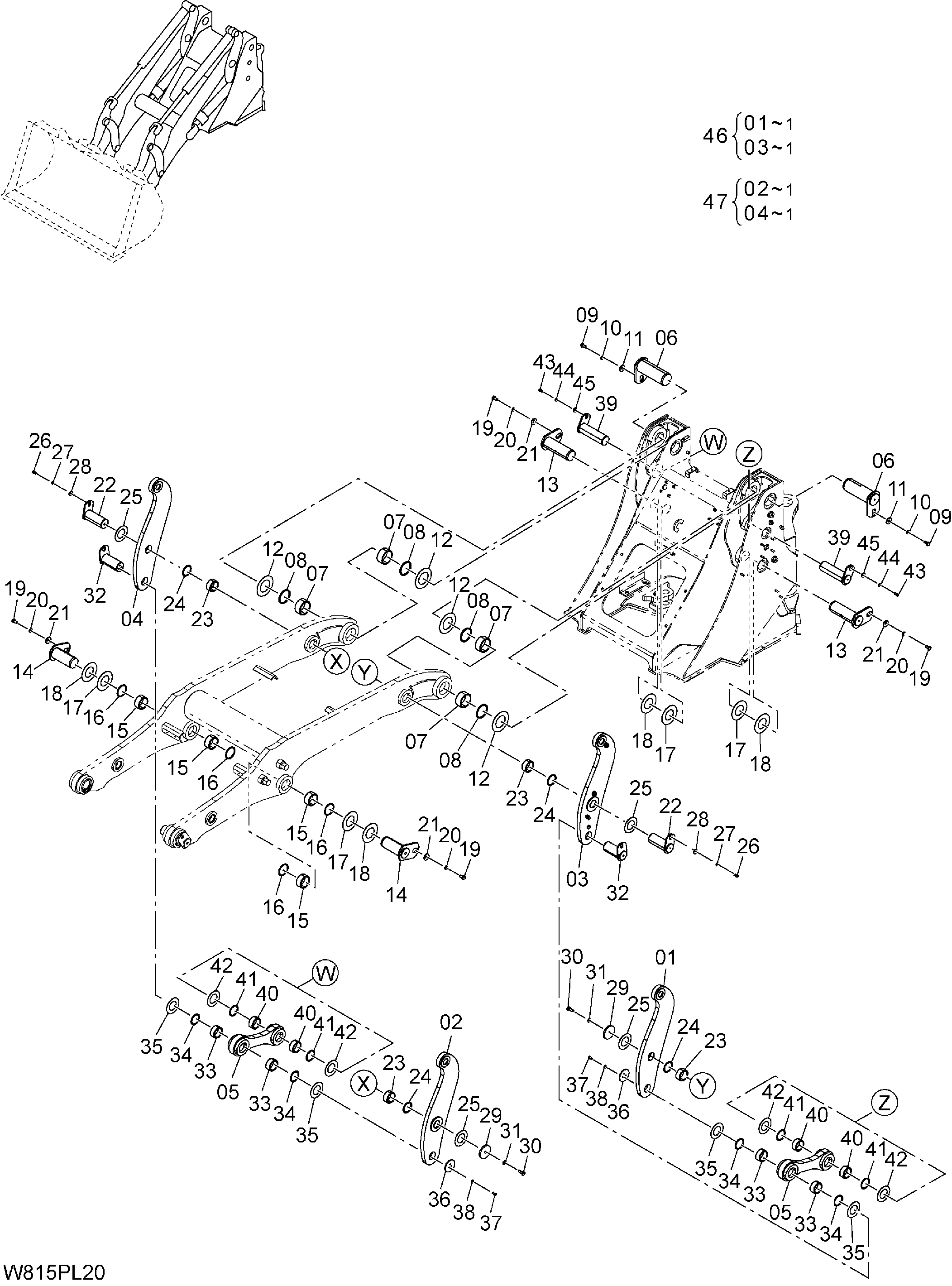 Схема Подъём рукоять (параллел) (2) [HLF, HPF] (PAL) HITACHI ZW180