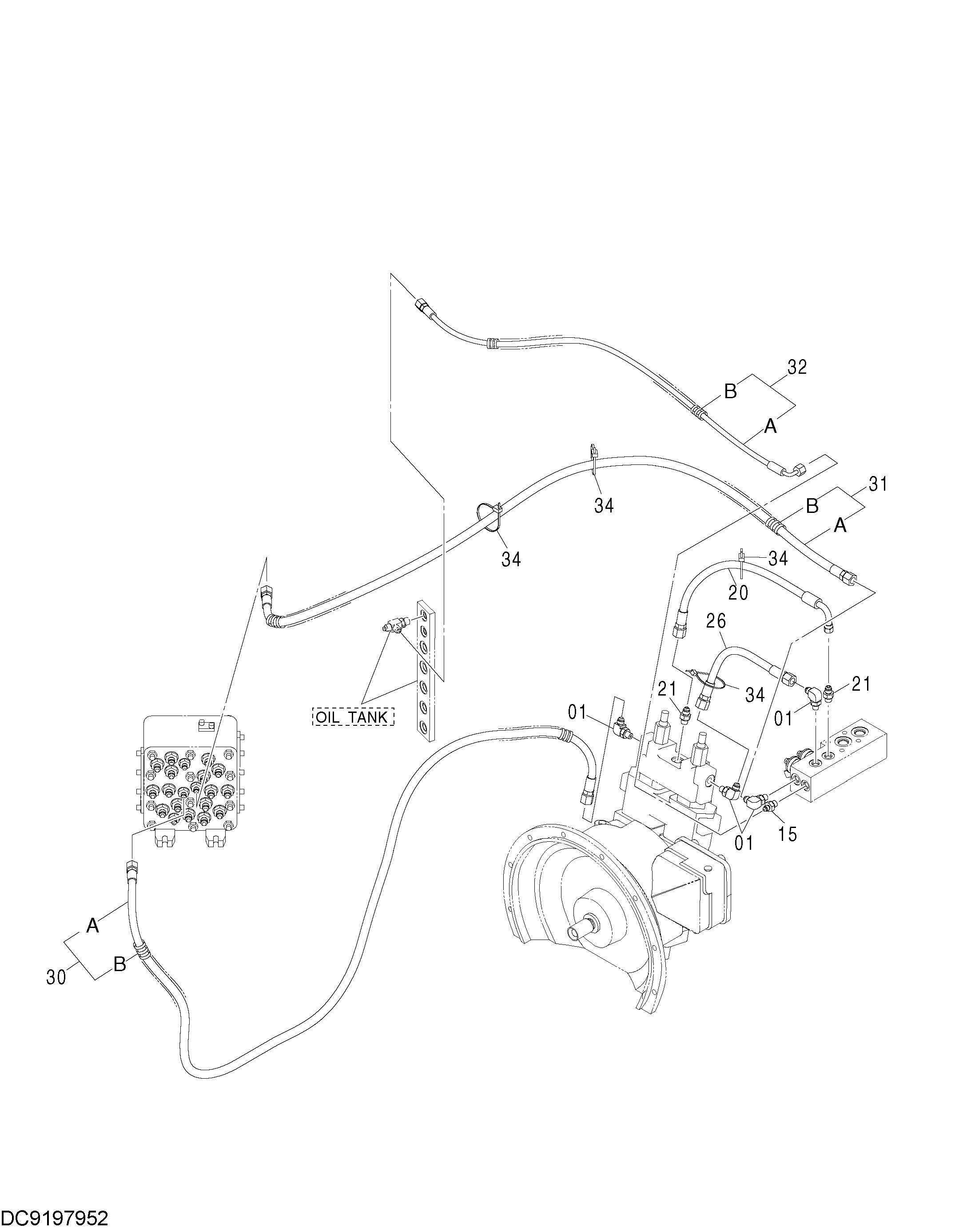 Схема Пилотные гидролинии (3) HITACHI ZX160