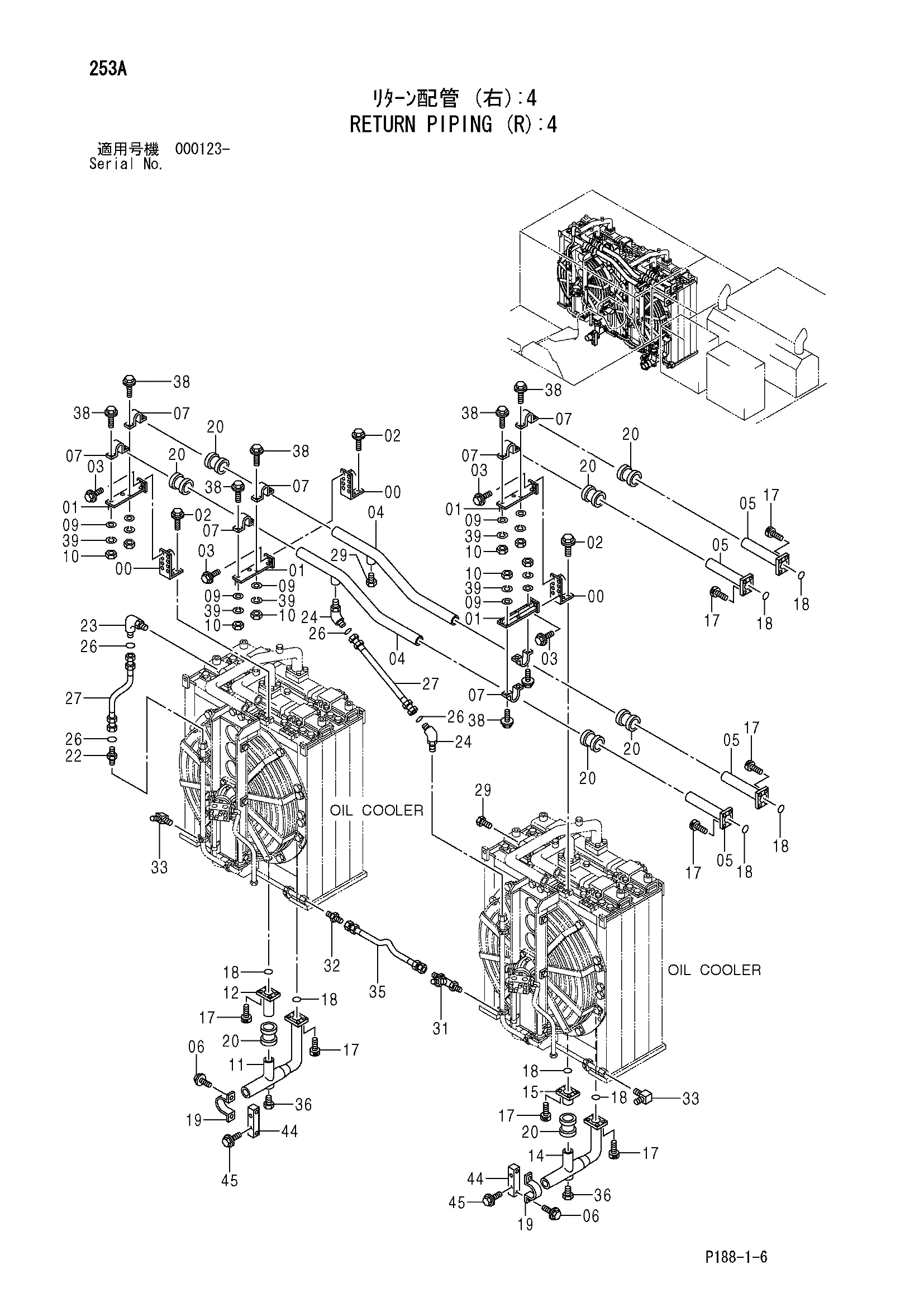 Схема Обратные трубопроводы (правый): 4 HITACHI EX3600-5