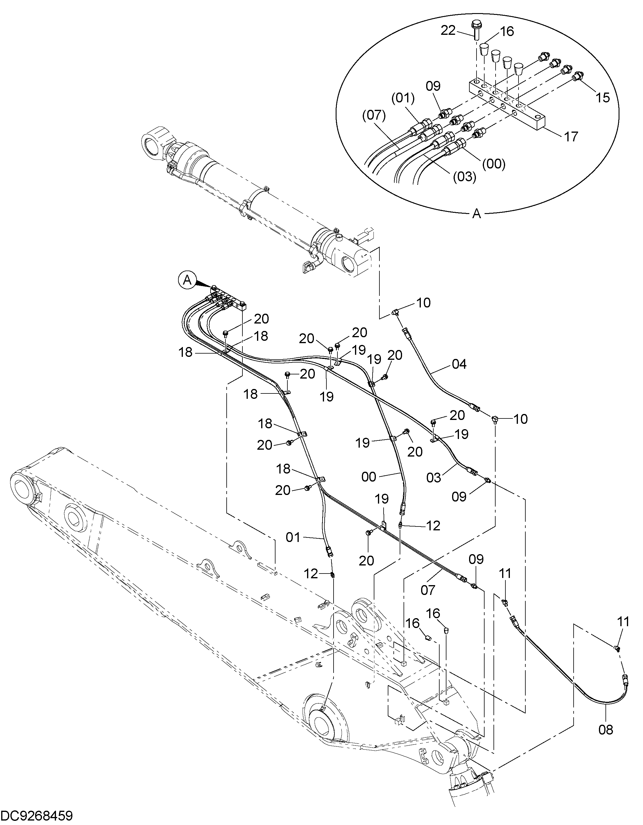 Схема Трубопроводы системы смазки (рукоять 4.4m) HITACHI ZX870LC-5B