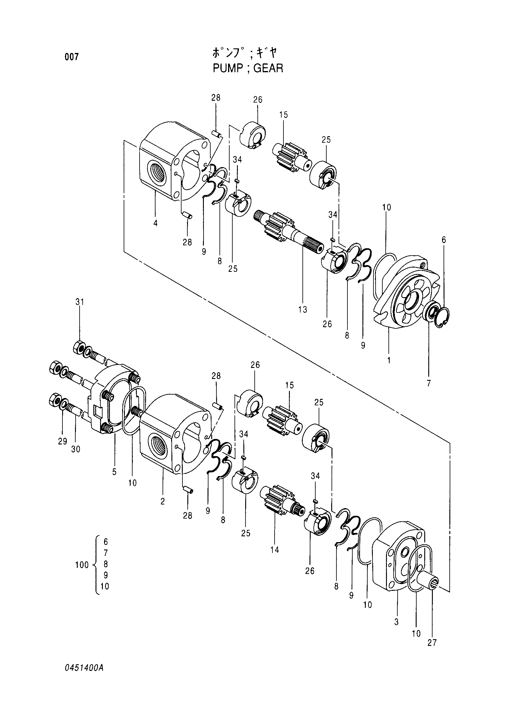 Схема Шестерённый насос HITACHI EX100WD-3