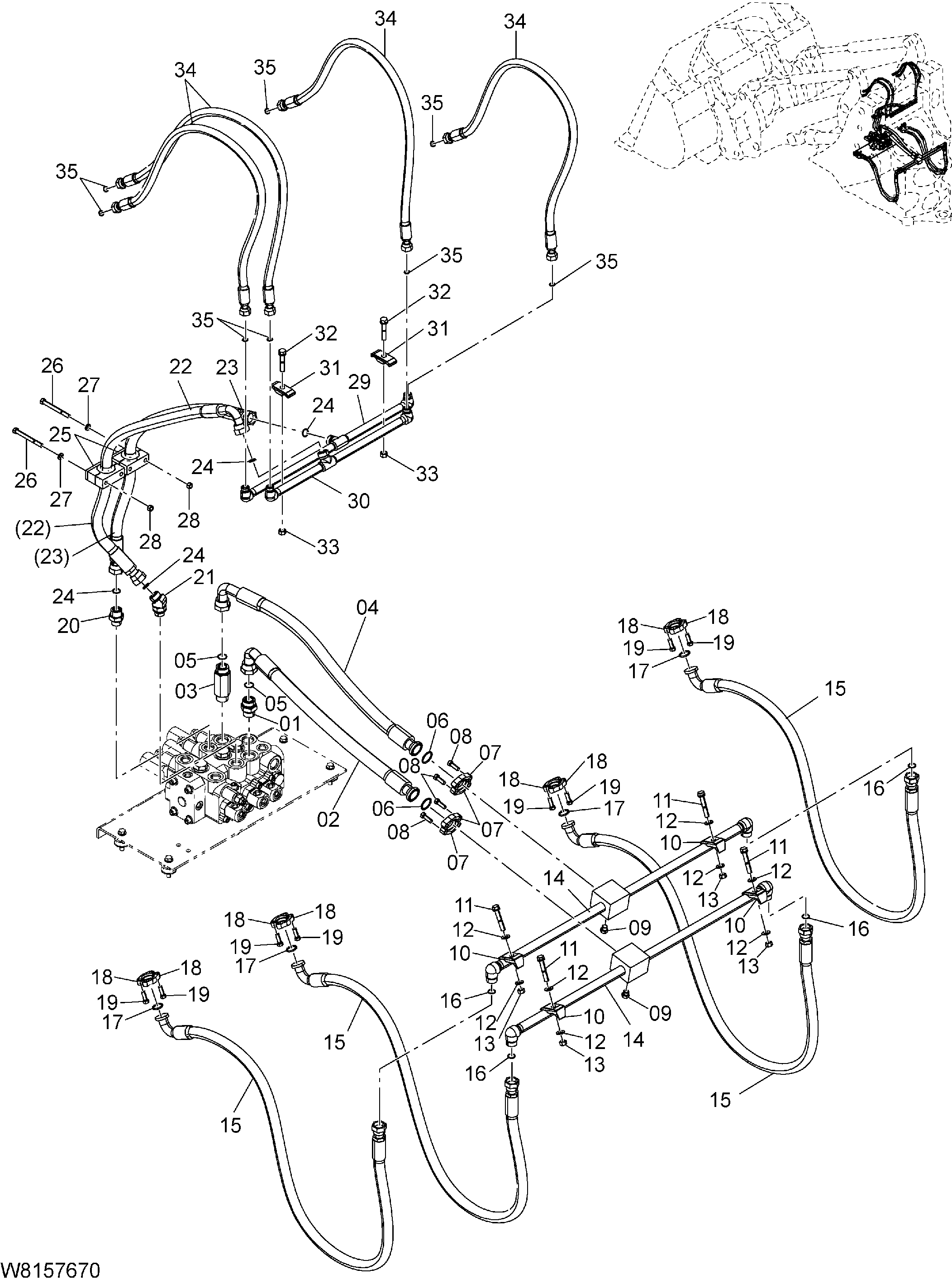Схема Основные гидролинии (2) [HLF, HPF] HITACHI ZW180
