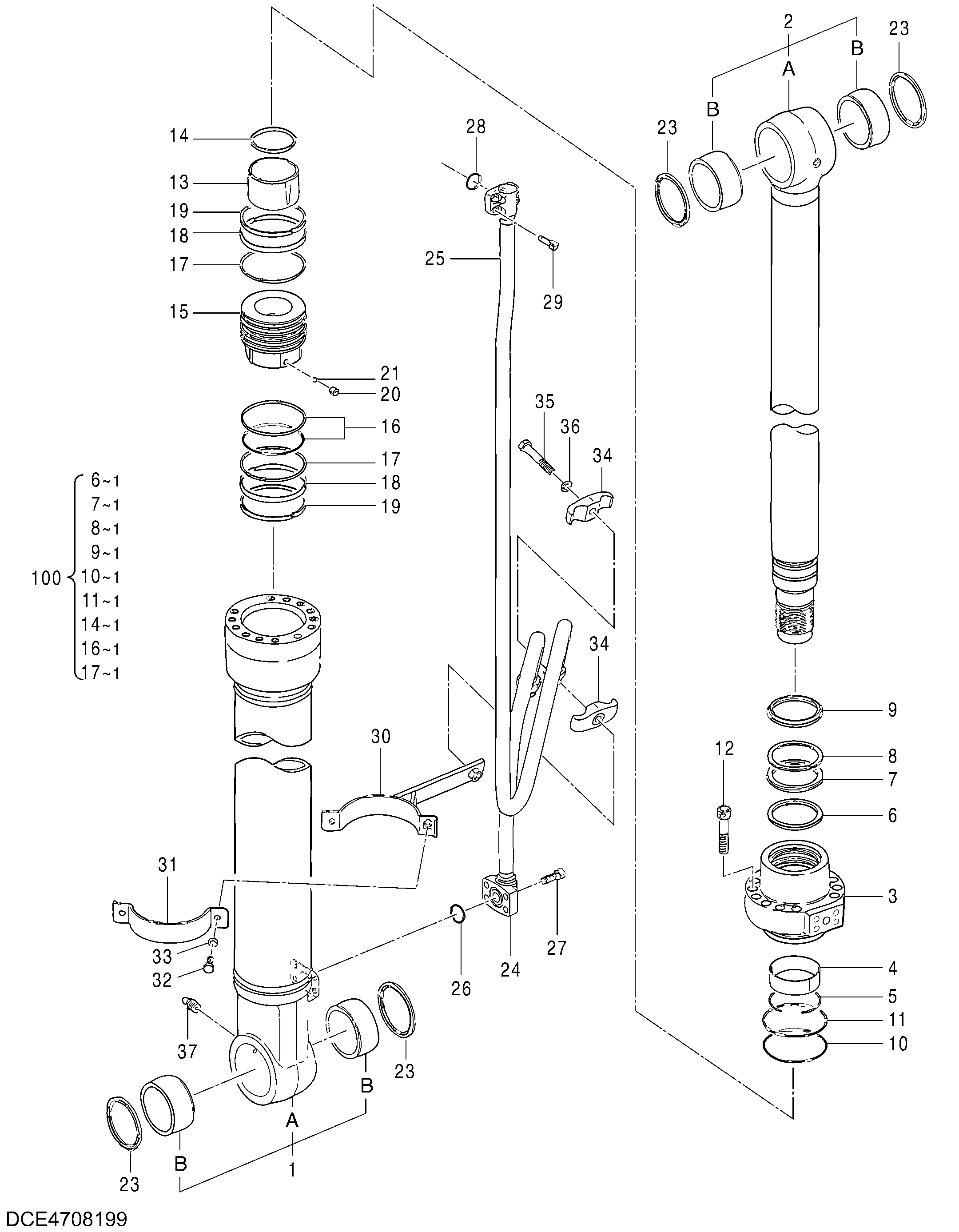 Схема Гидроцилиндр стрелы (левый) HITACHI ZX250LC-5B