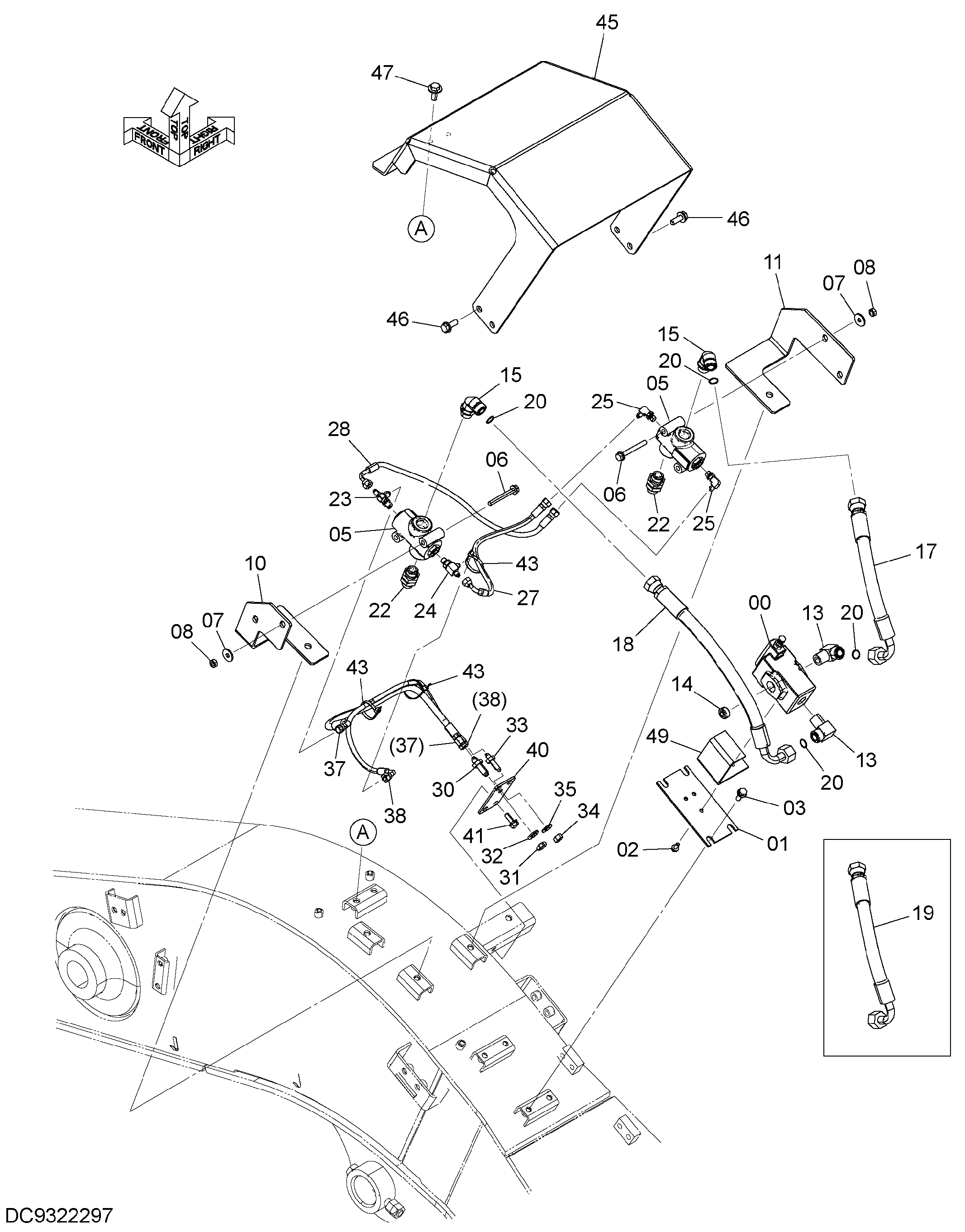 Схема HSB общий трубопроводы (передний) HITACHI ZX135USK-3