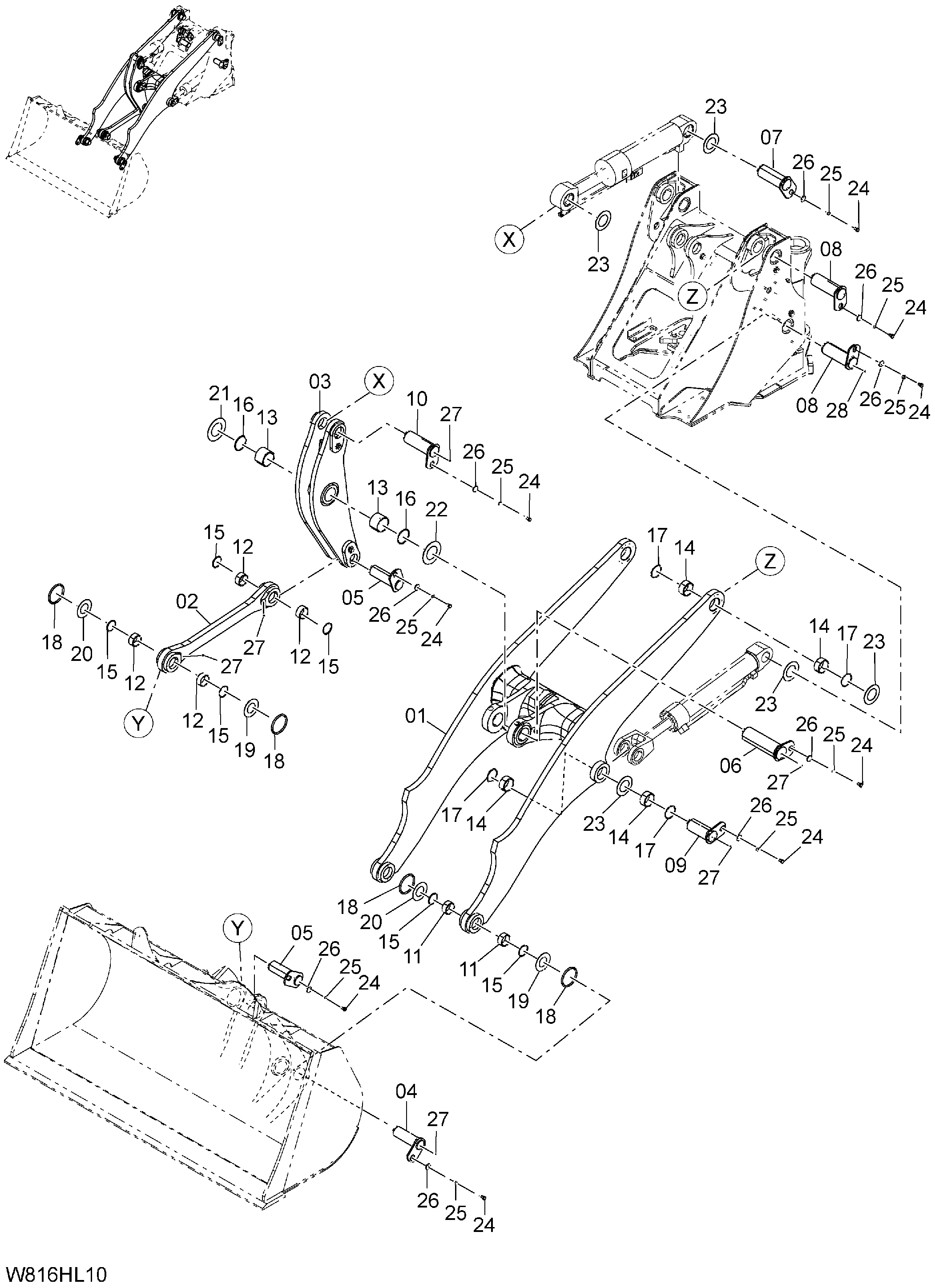 Схема Хигхт подъём рукоять(HLA) HITACHI ZW220