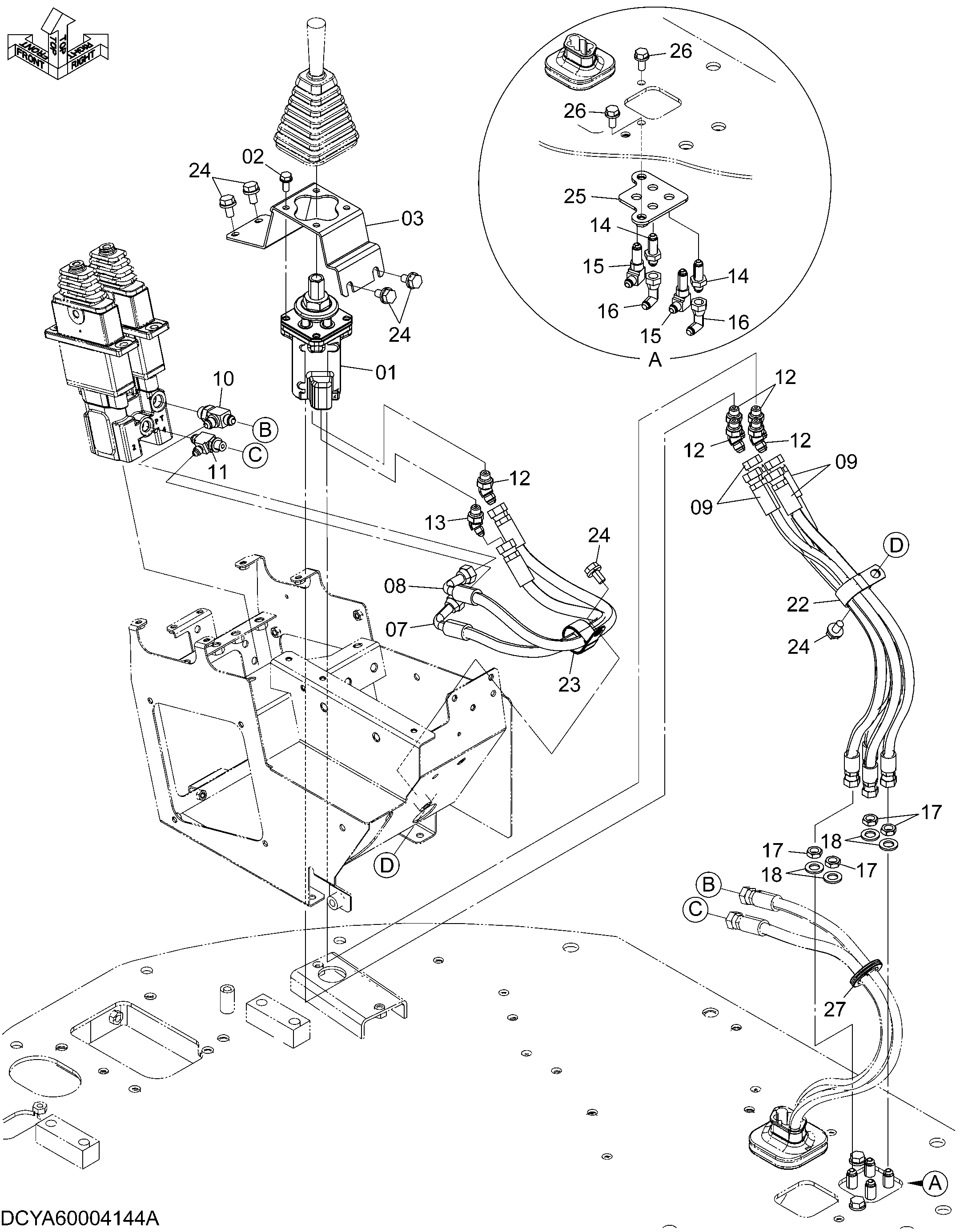 Схема Пилотные гидролинии (палец рычаг)(4-золотник)(4PL1) HITACHI ZW250-5B