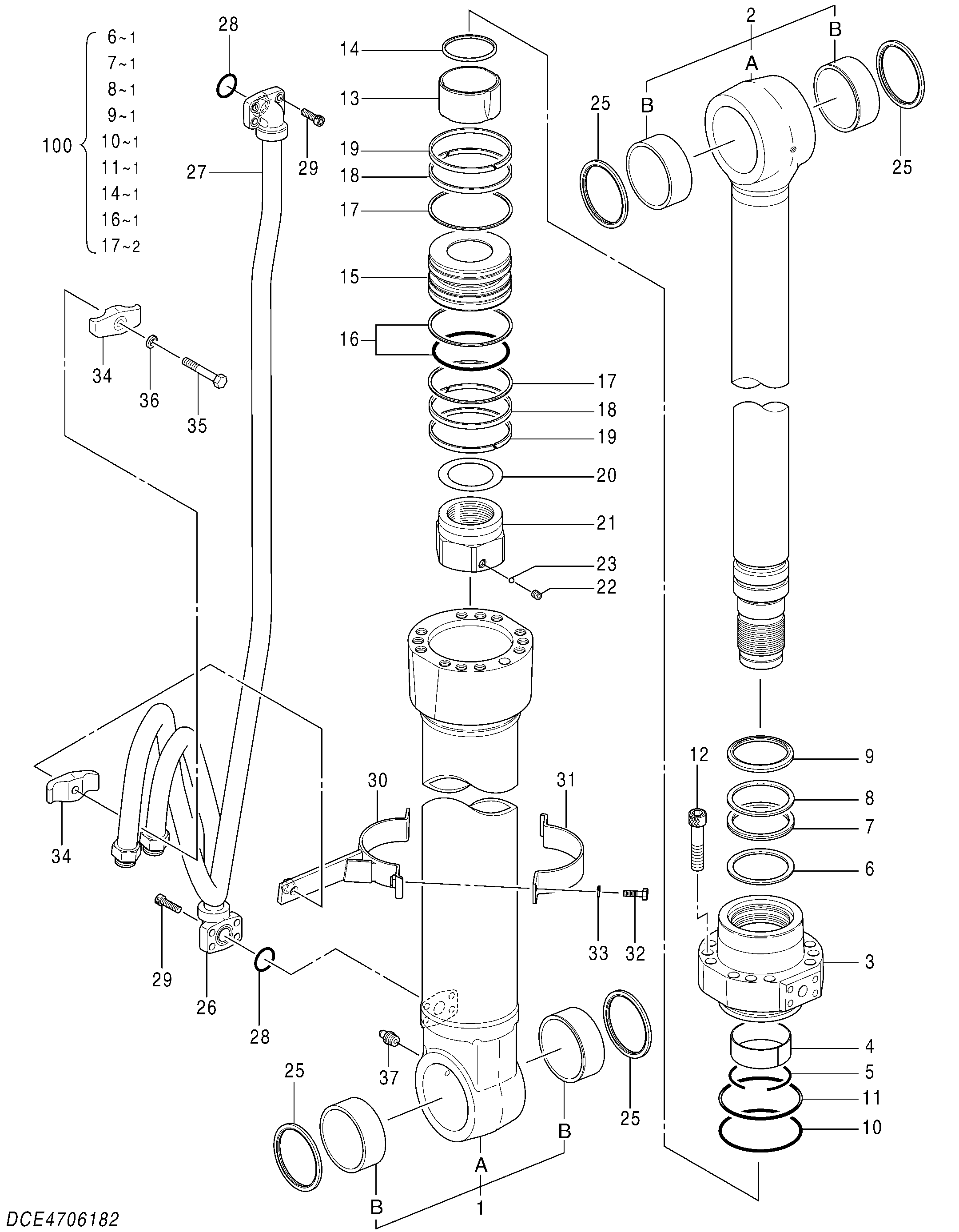 Схема Гидроцилиндр стрелы (правый) HITACHI ZX350LCN-5B
