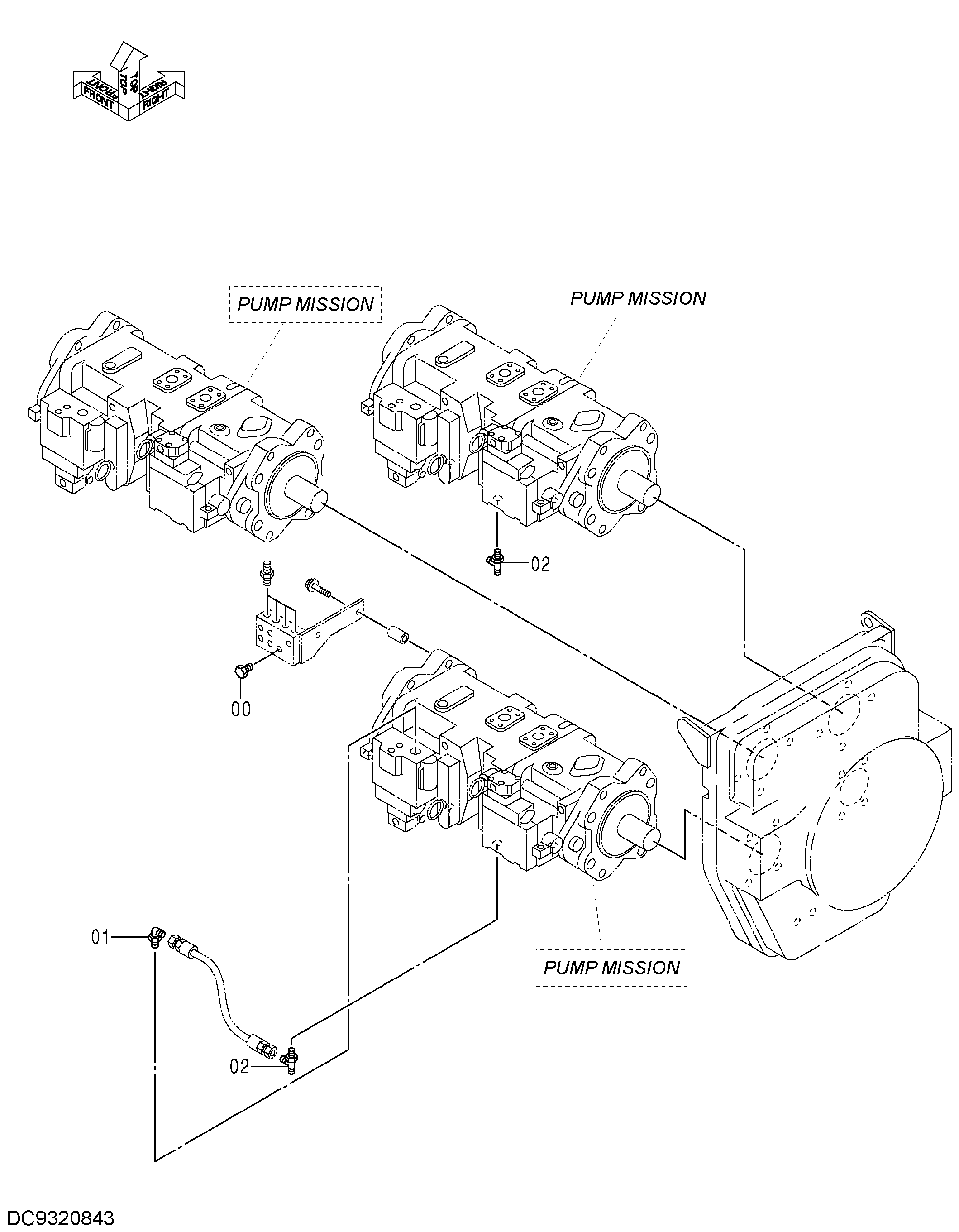 Схема Пилотные гидролинии (2)(насос)(экскаватор) HITACHI EX2600-6BH