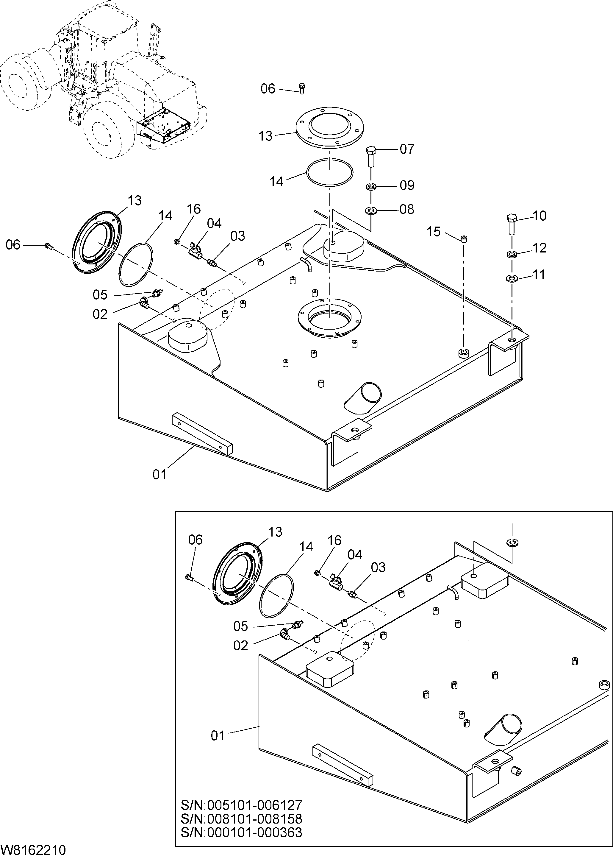Схема Топливный бак(1) HITACHI ZW220-HCMF