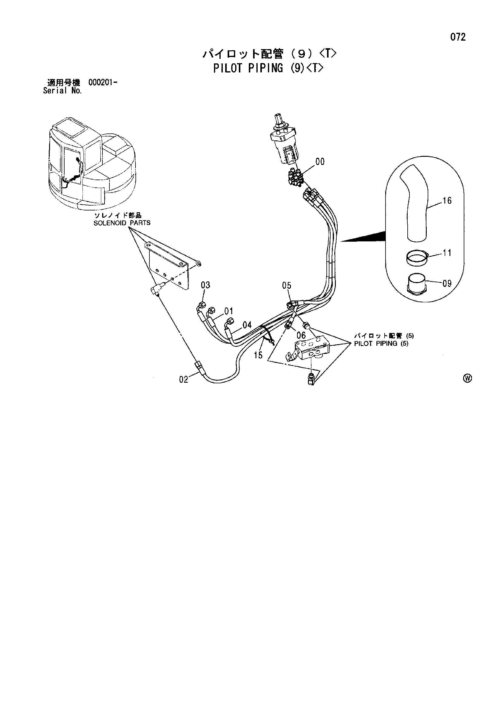 Схема Пилотные гидролинии (9)<T> HITACHI ZX75URT
