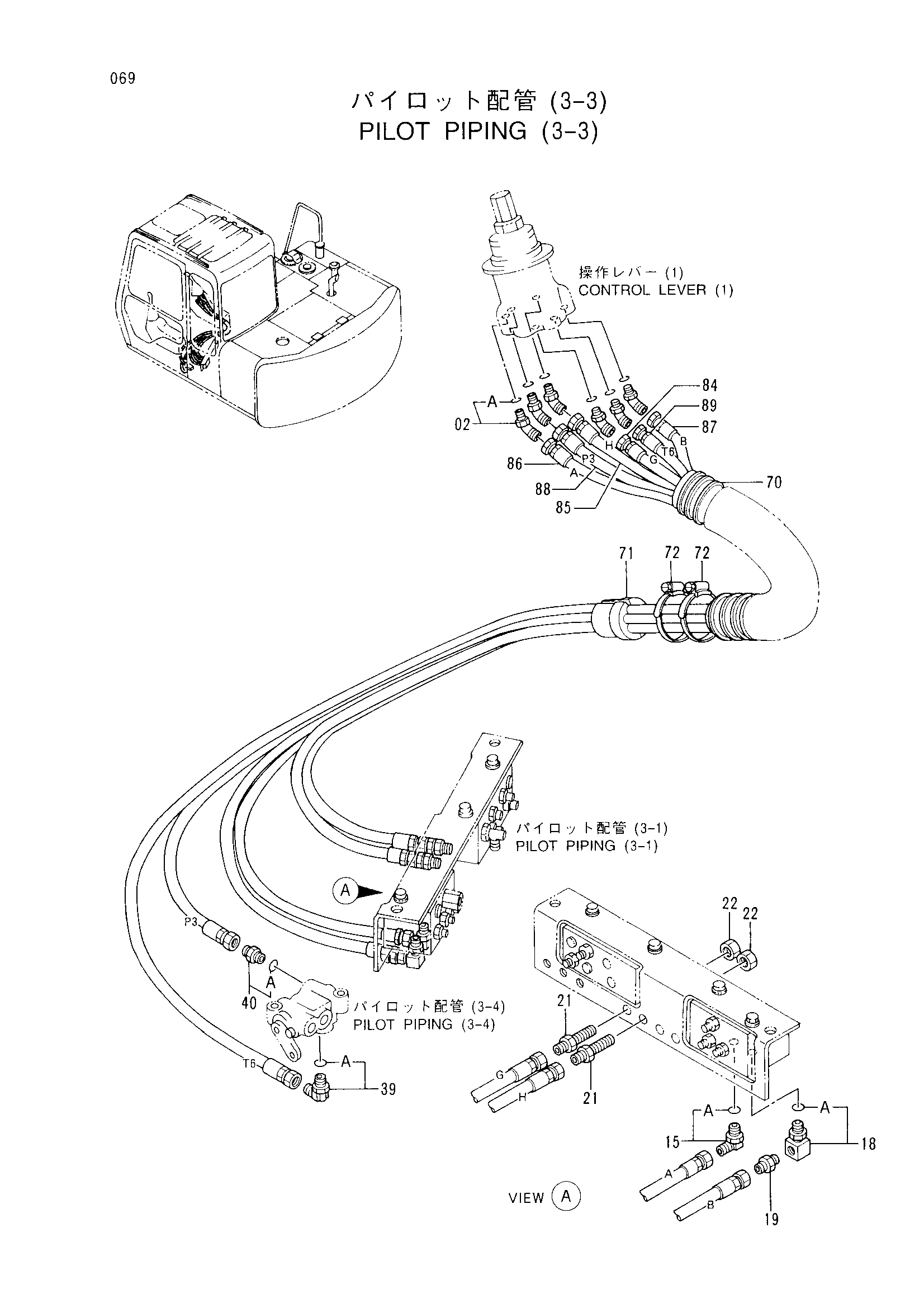 Схема Пилотный трубопроводы (3-3) HITACHI EX60WD-2