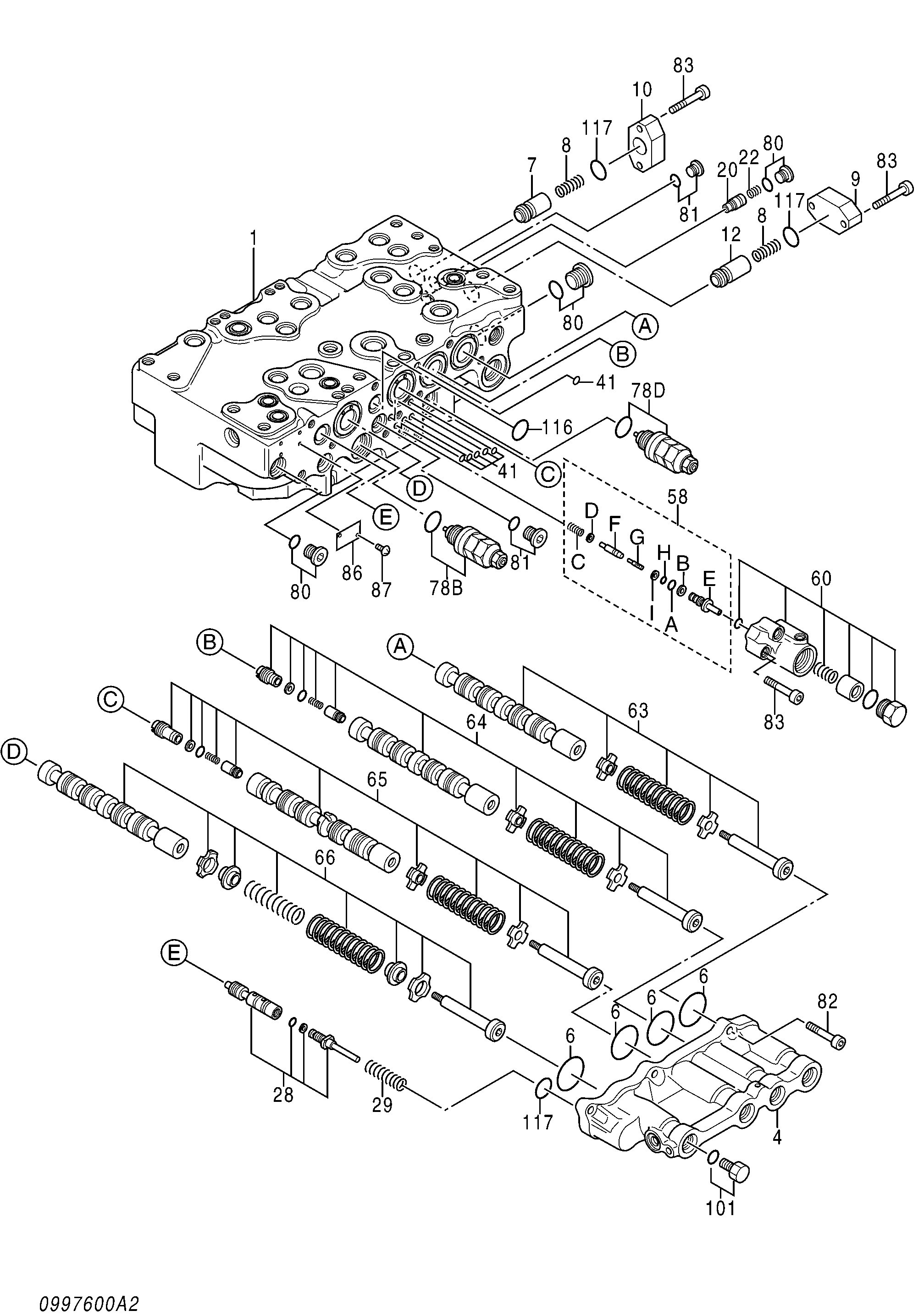 Схема Гидрораспределитель (2/5) HITACHI ZX200-3