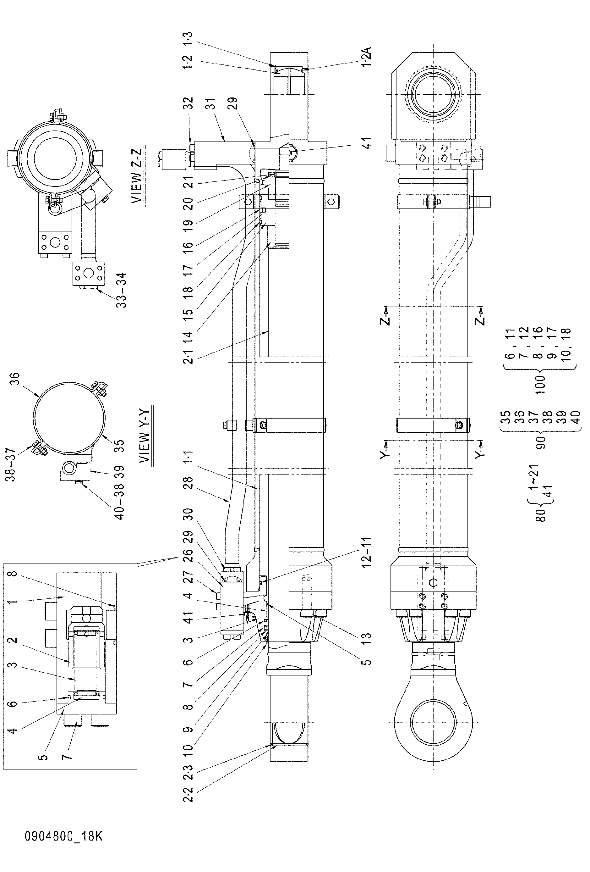 Схема Гидроцилиндр ковша (левый) HITACHI EX1900-6