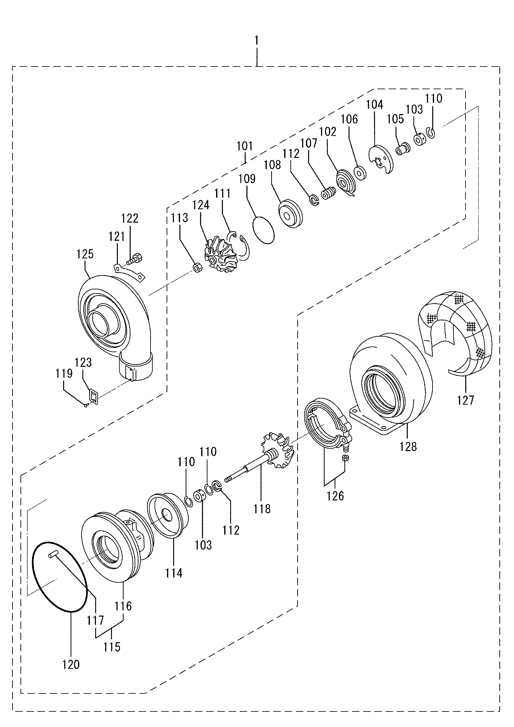 Схема TURBOCHARGER(MODEL TD13M-48QRC-40) HITACHI EX1200-5