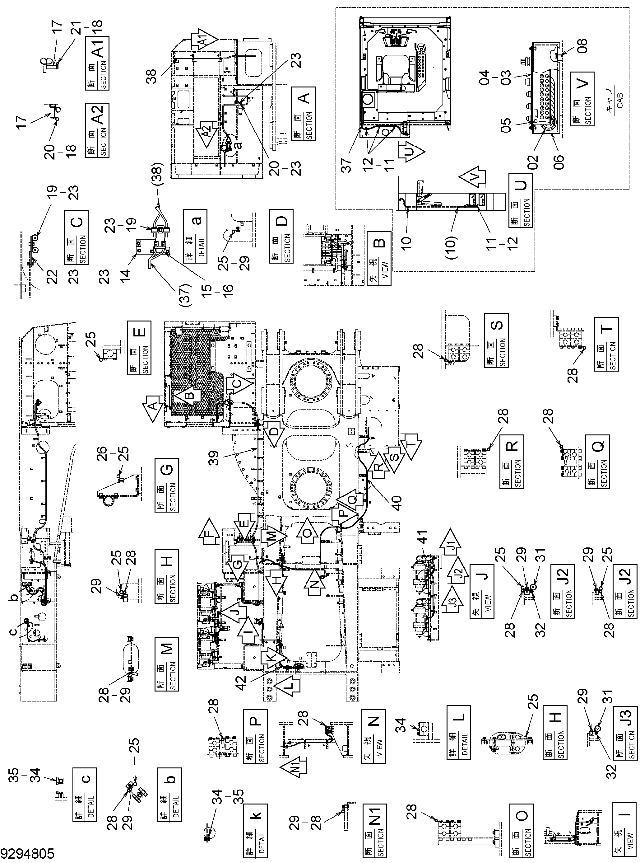 Схема Провод жгут проводов (двигатель отопитель) HITACHI EX1900-6