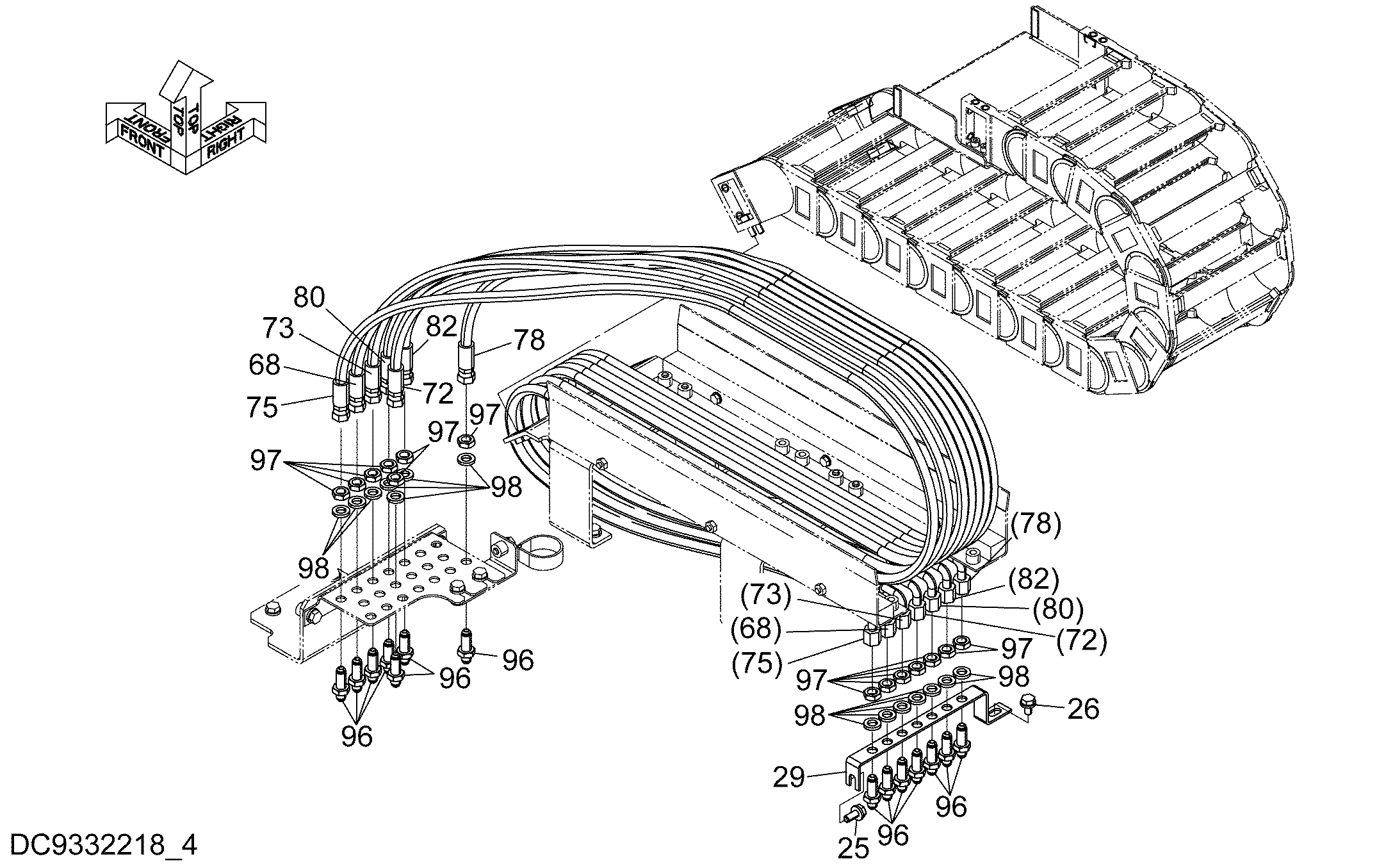 Схема Пилотные гидролинии (слидинг кабина)(4) HITACHI ZX225USR-3