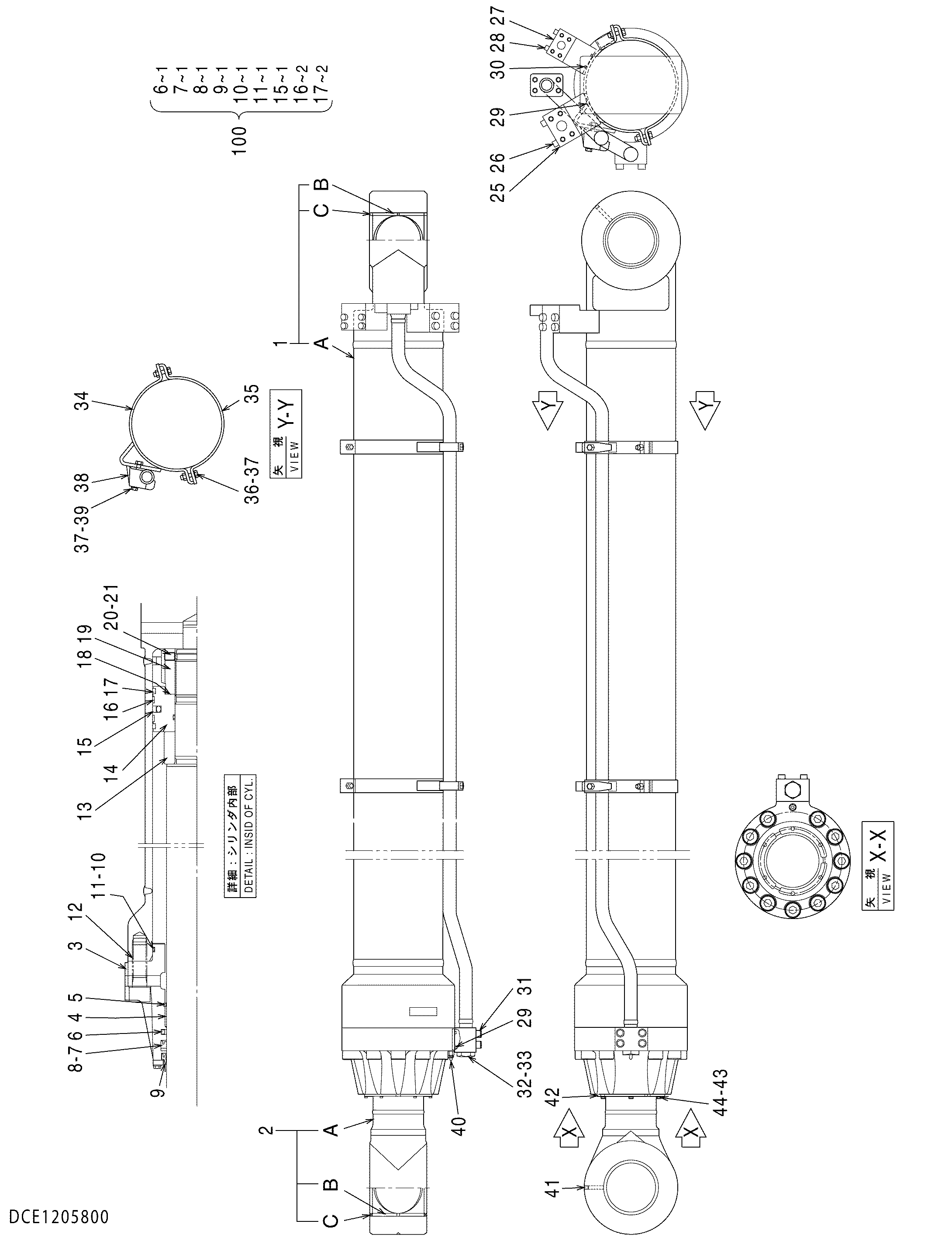 Схема Гидроцилиндр рукояти HITACHI EX1200-6