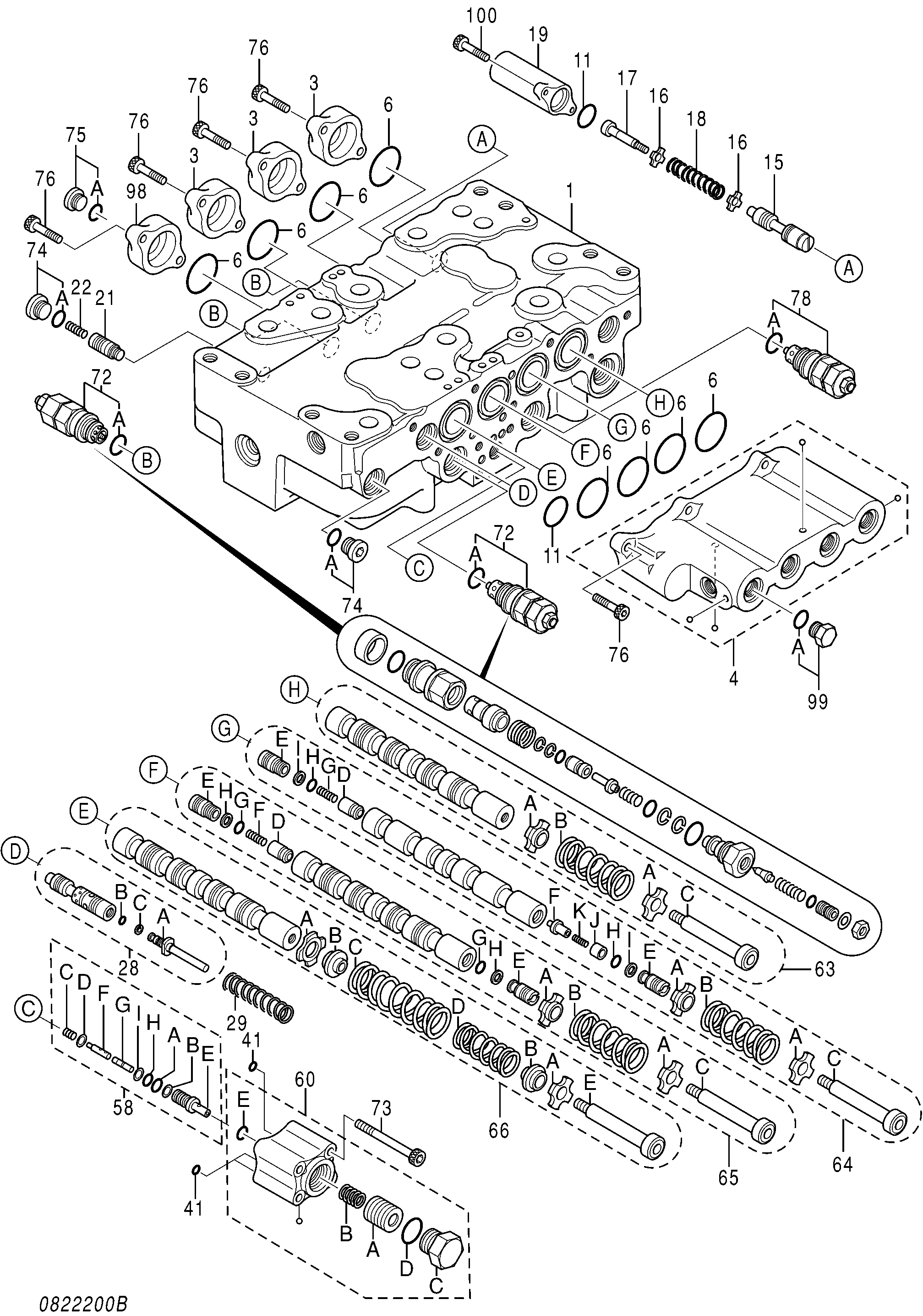 Схема Гидрораспределитель (4/5) HITACHI ZX240LC-3G