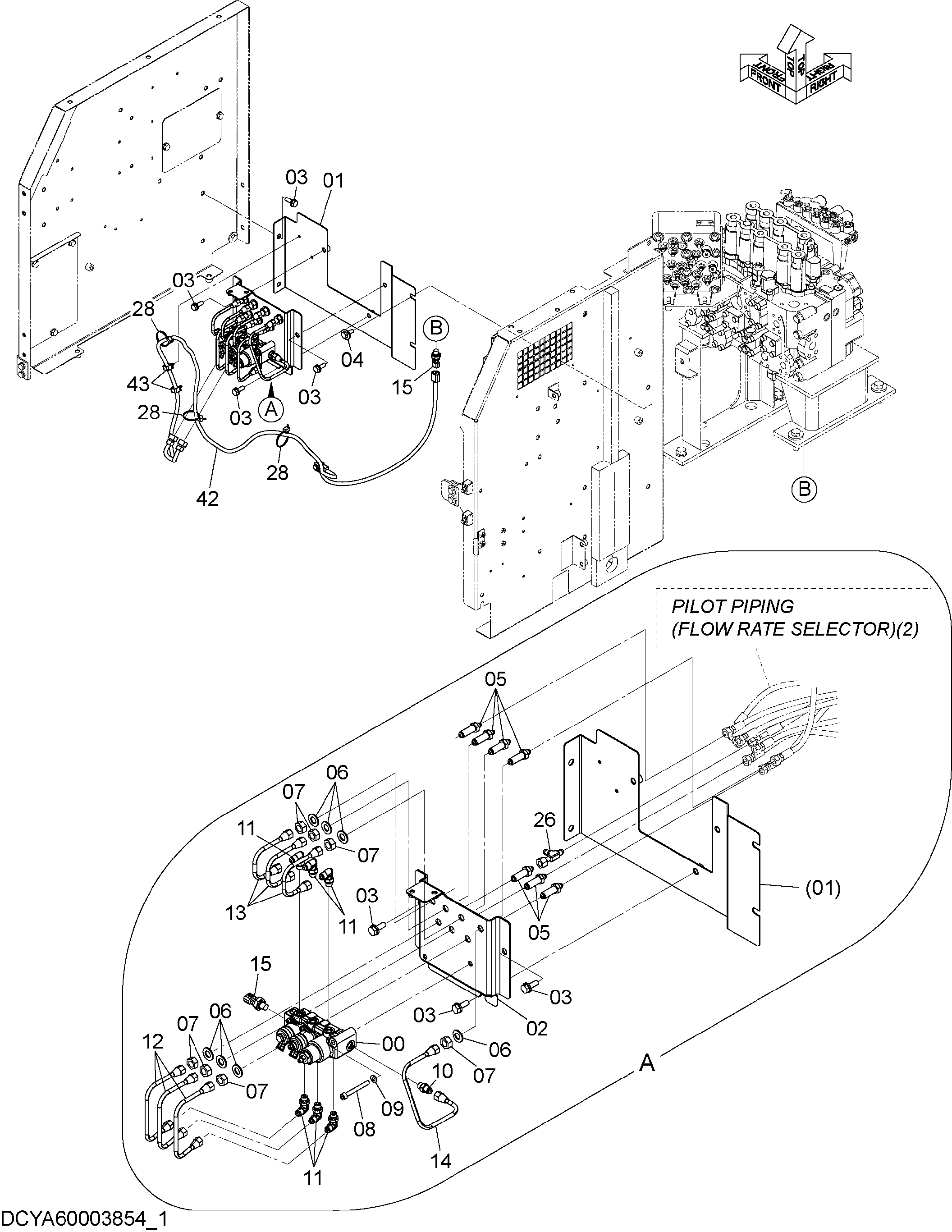 Схема Пилотные гидролинии (поток производительность селектор)(1) HITACHI ZX210H-5G