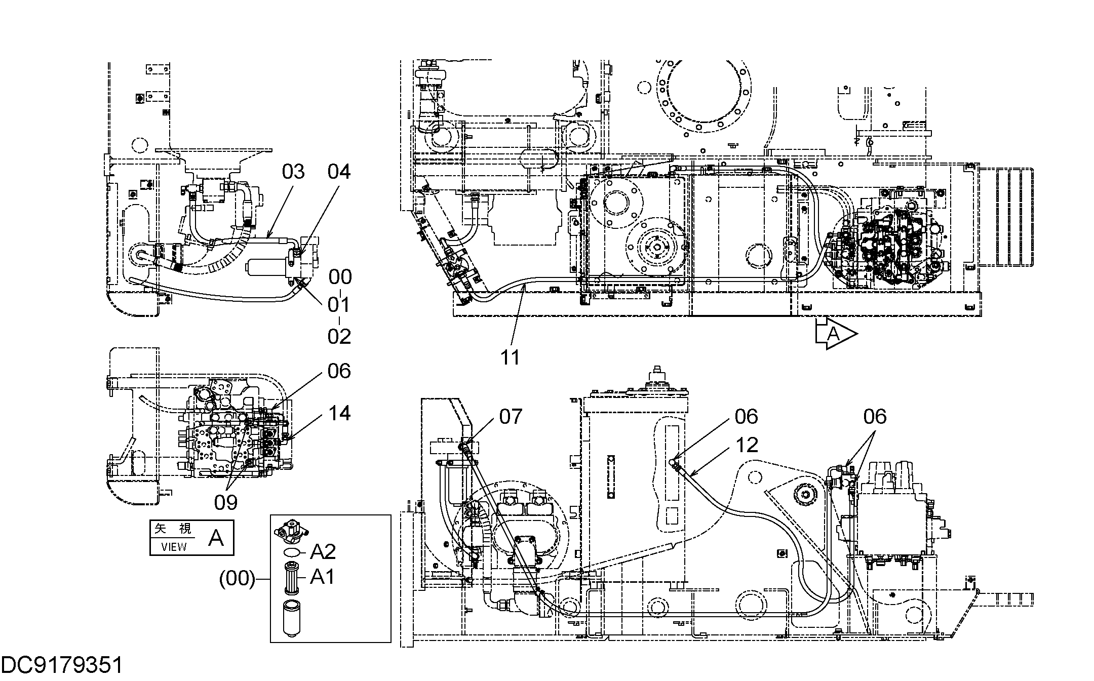 Схема Пилотные гидролинии (1) HITACHI EX90L-5