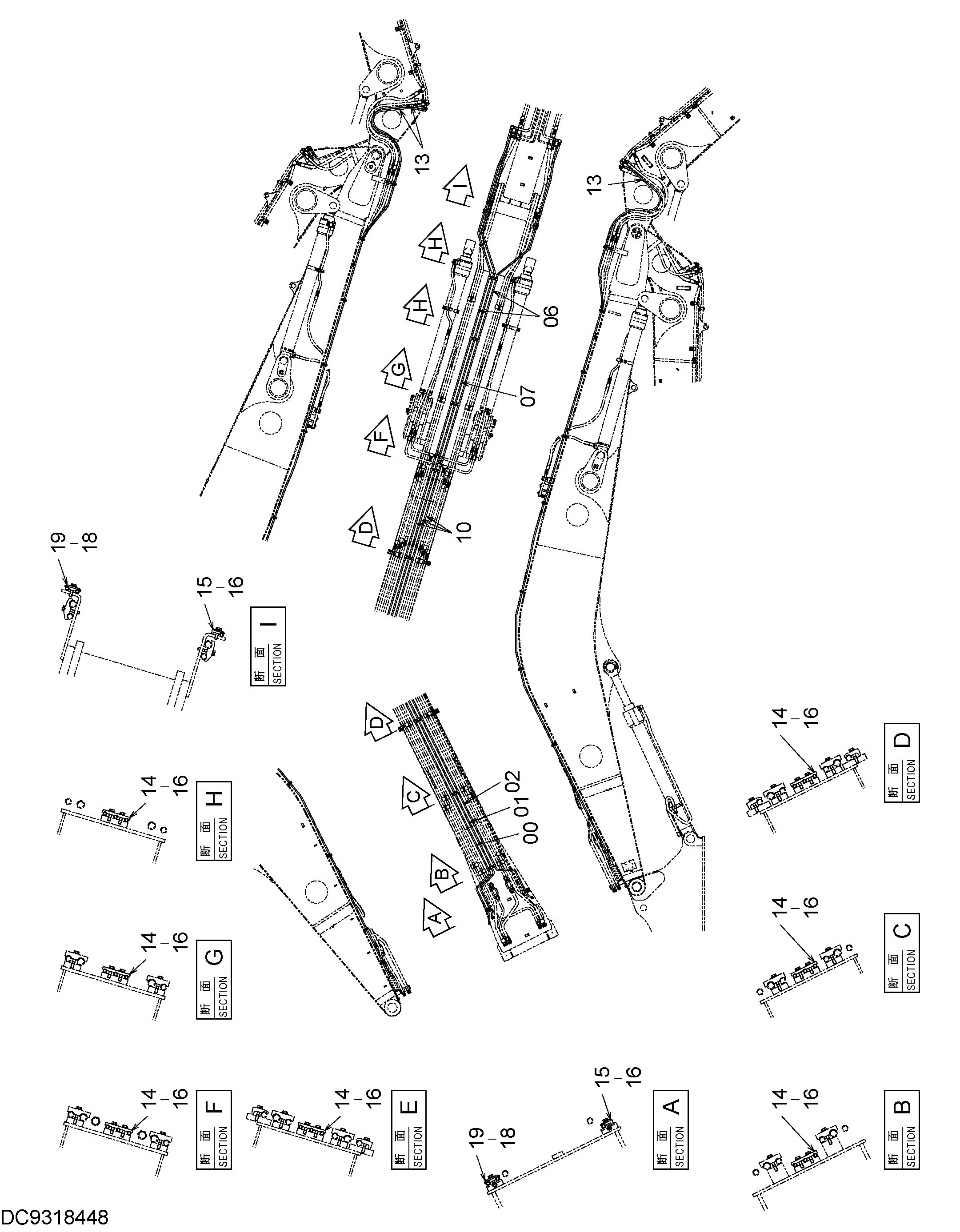 Схема Поворот трубопроводы (стрела) HITACHI ZX330-3