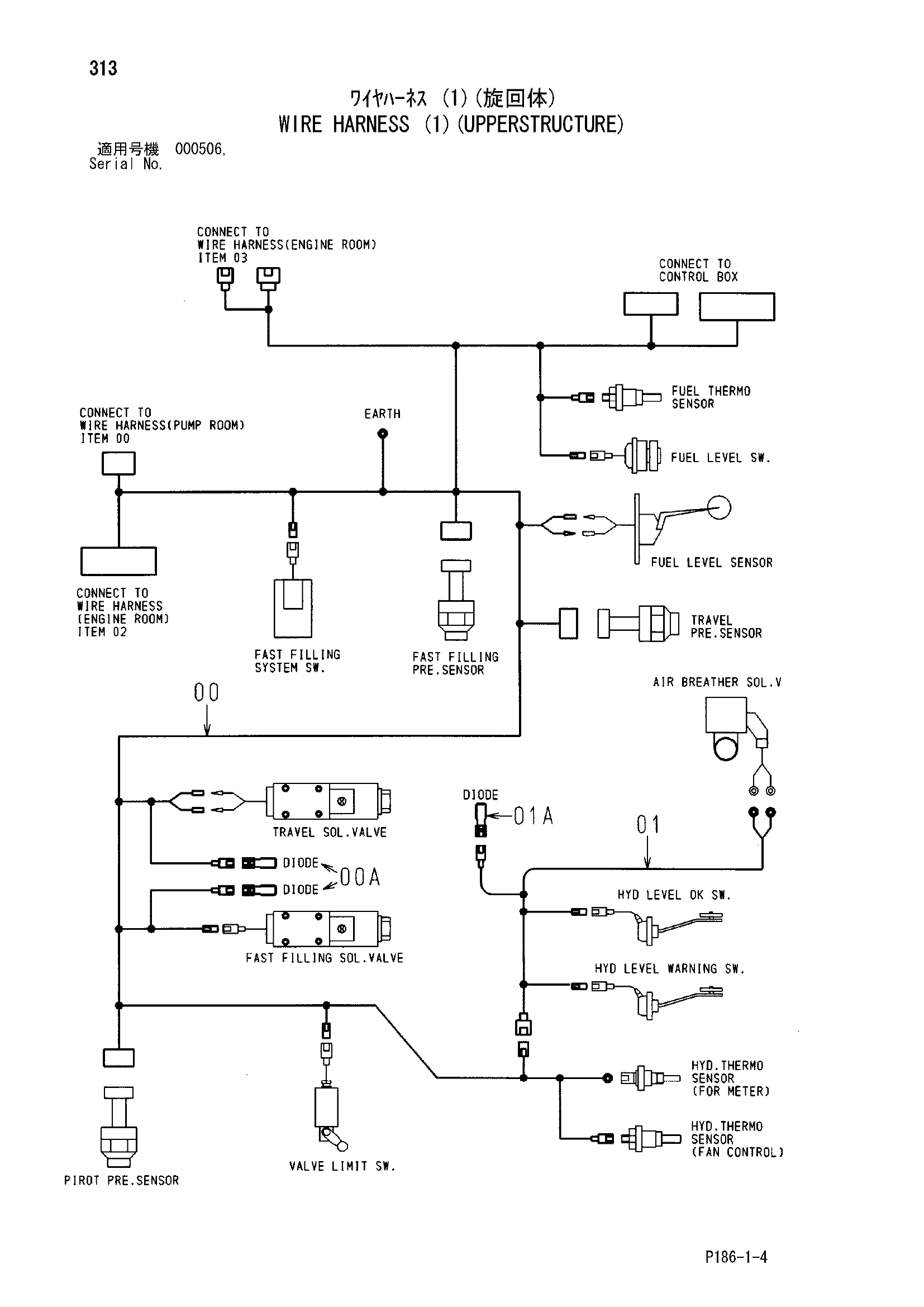 Схема Провод жгут проводов (1)(верхняя платформа) HITACHI EX2500-5