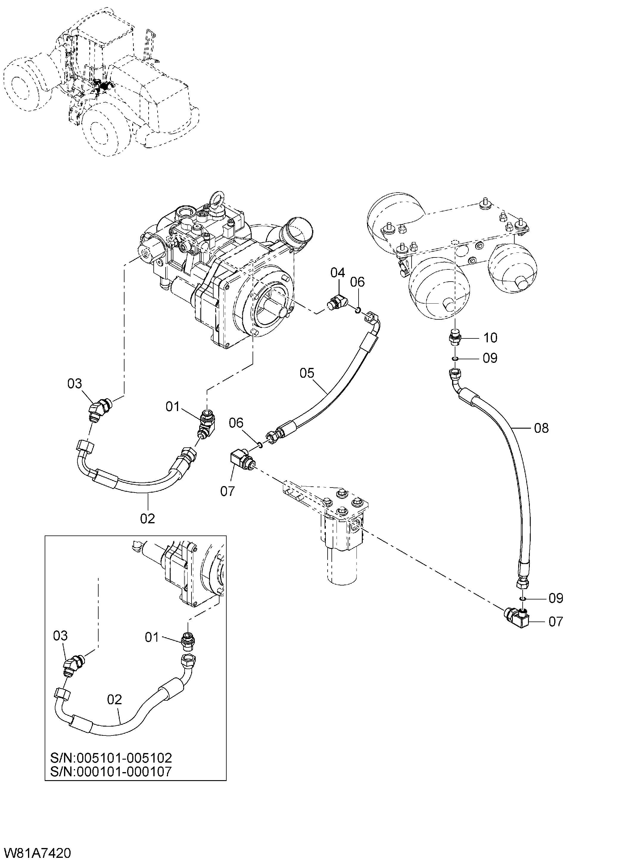Схема Пилотные гидролинии(2) HITACHI ZW250