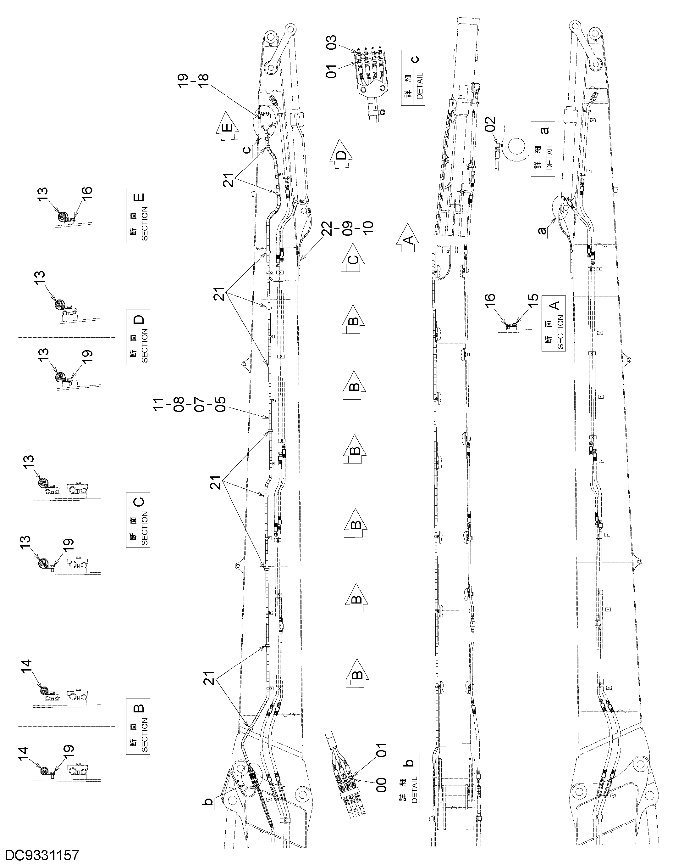 Схема Трубопроводы системы смазки (верхний рукоять 11.3m) HITACHI ZX1800K-3
