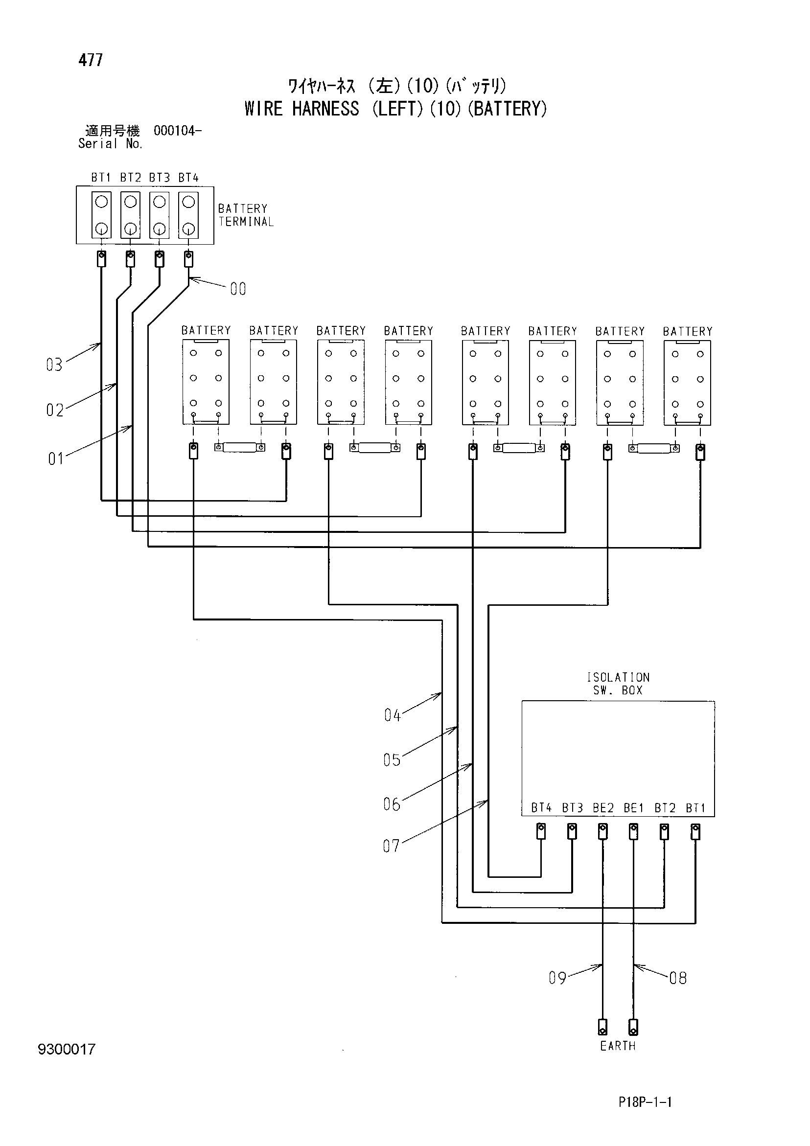 Схема Провод жгут проводов (левый)(10)(аккумулятор) HITACHI EX8000-6