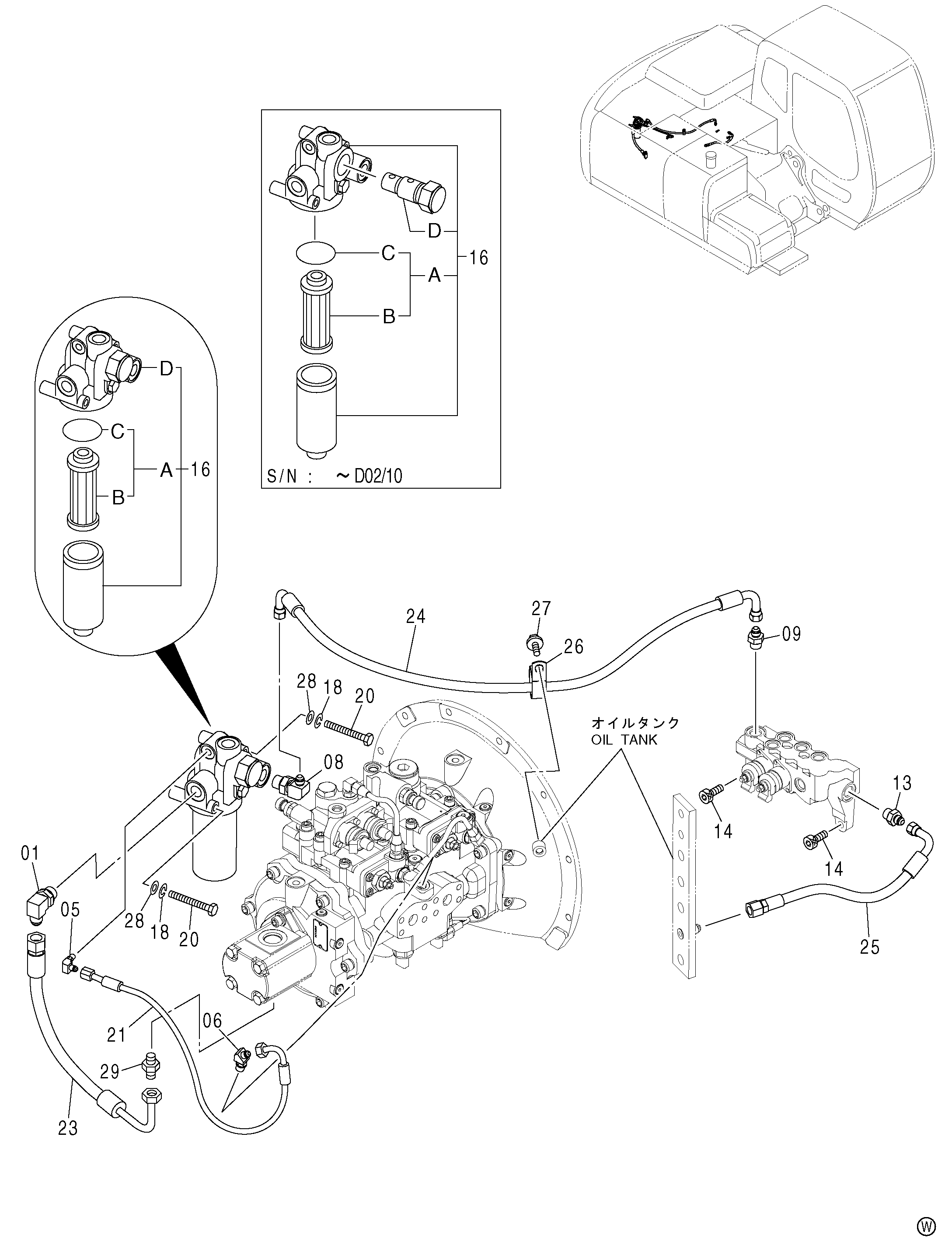Схема Пилотные гидролинии (A)<E> HITACHI ZX120-E