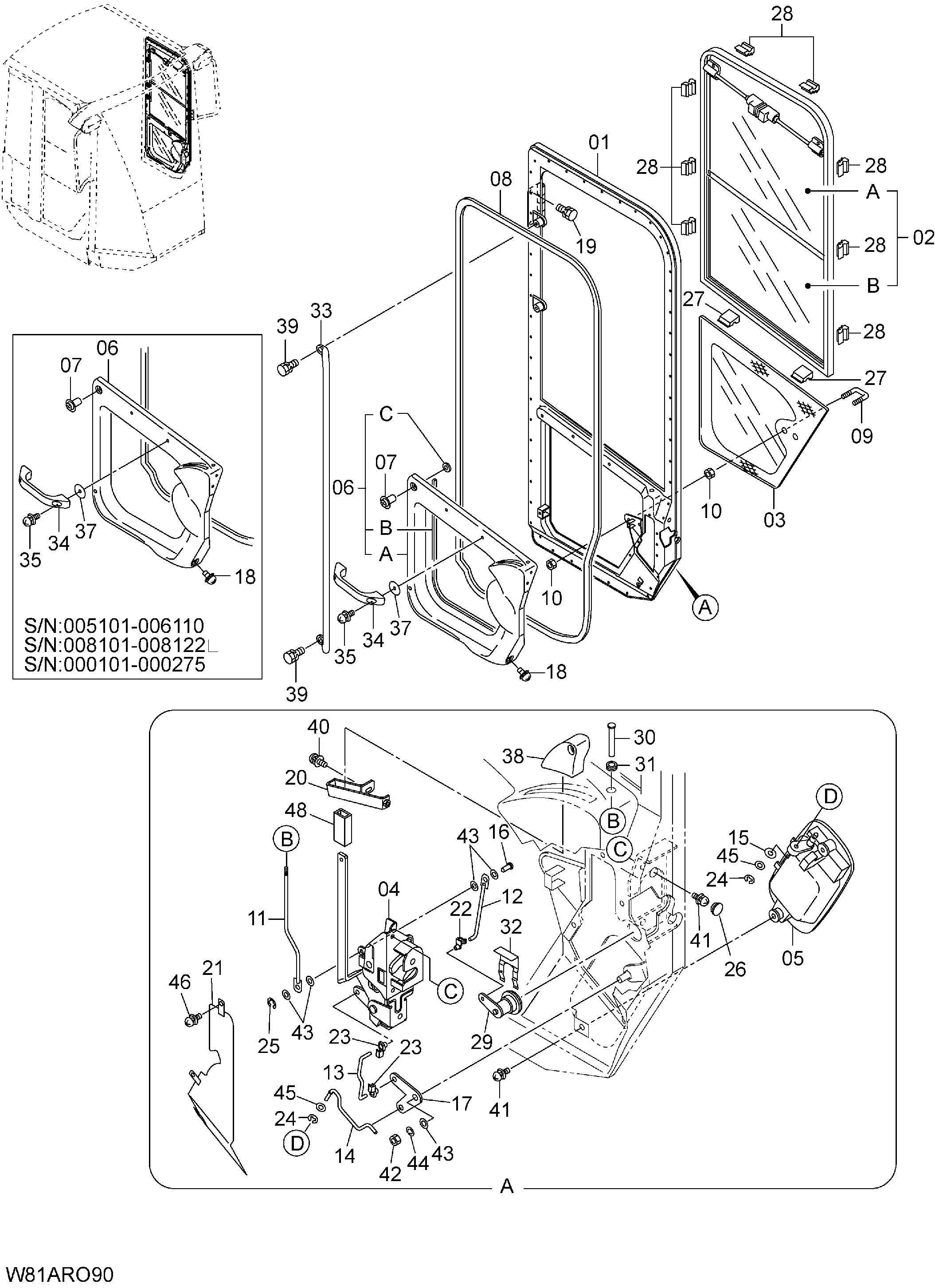 Схема Дверь(левый) HITACHI ZW250