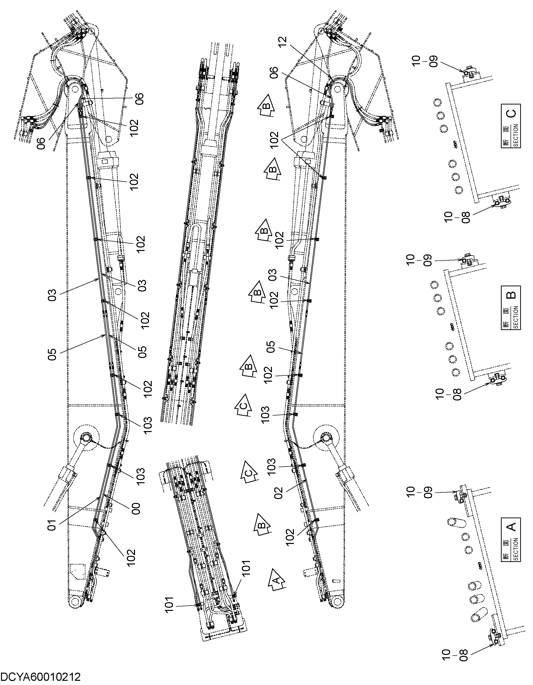 Схема Вспомогательный трубопроводы (стрела) HITACHI ZX330-3G