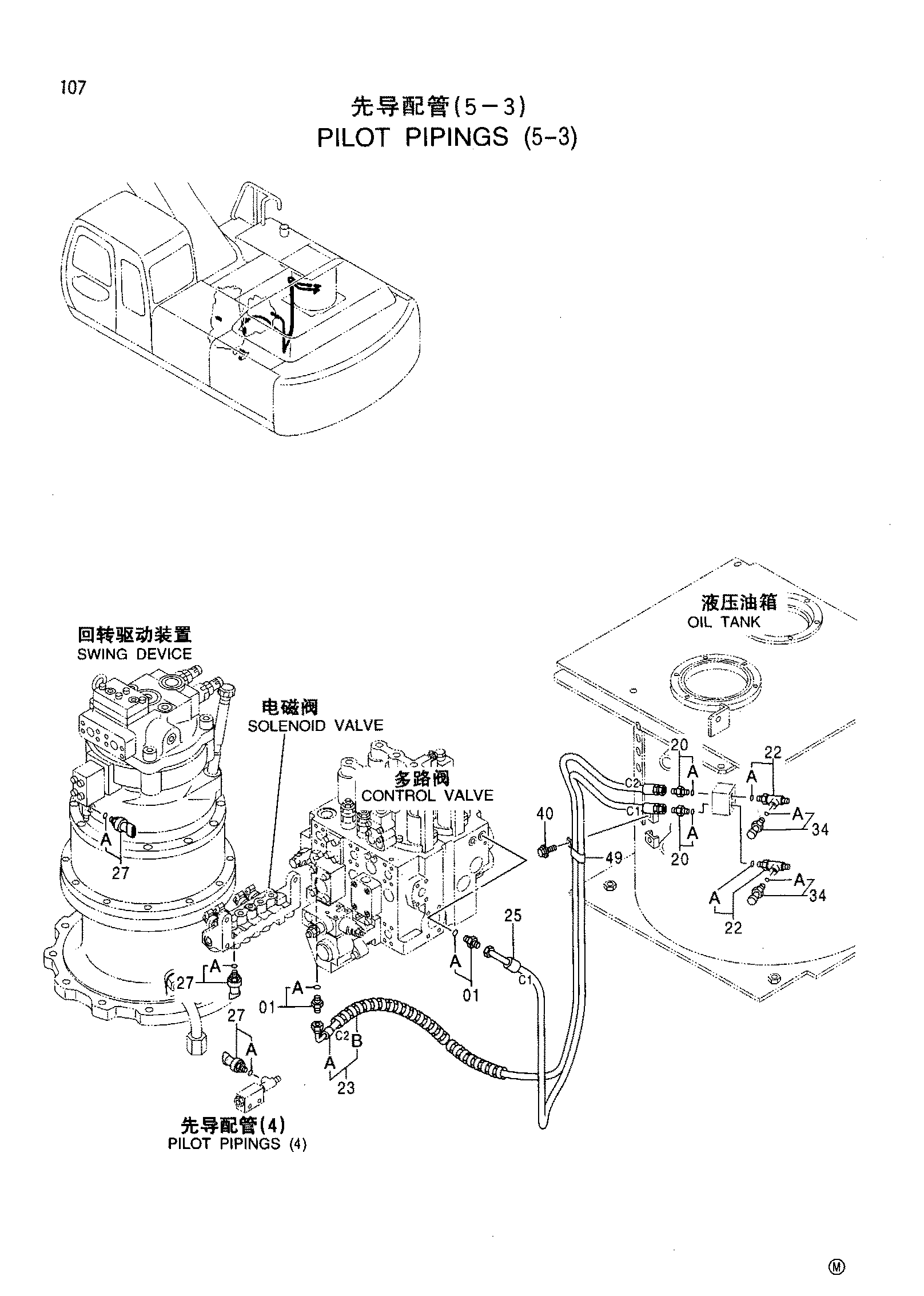 Схема Пилотный трубопроводы (5-3) HITACHI EX300-5HHE