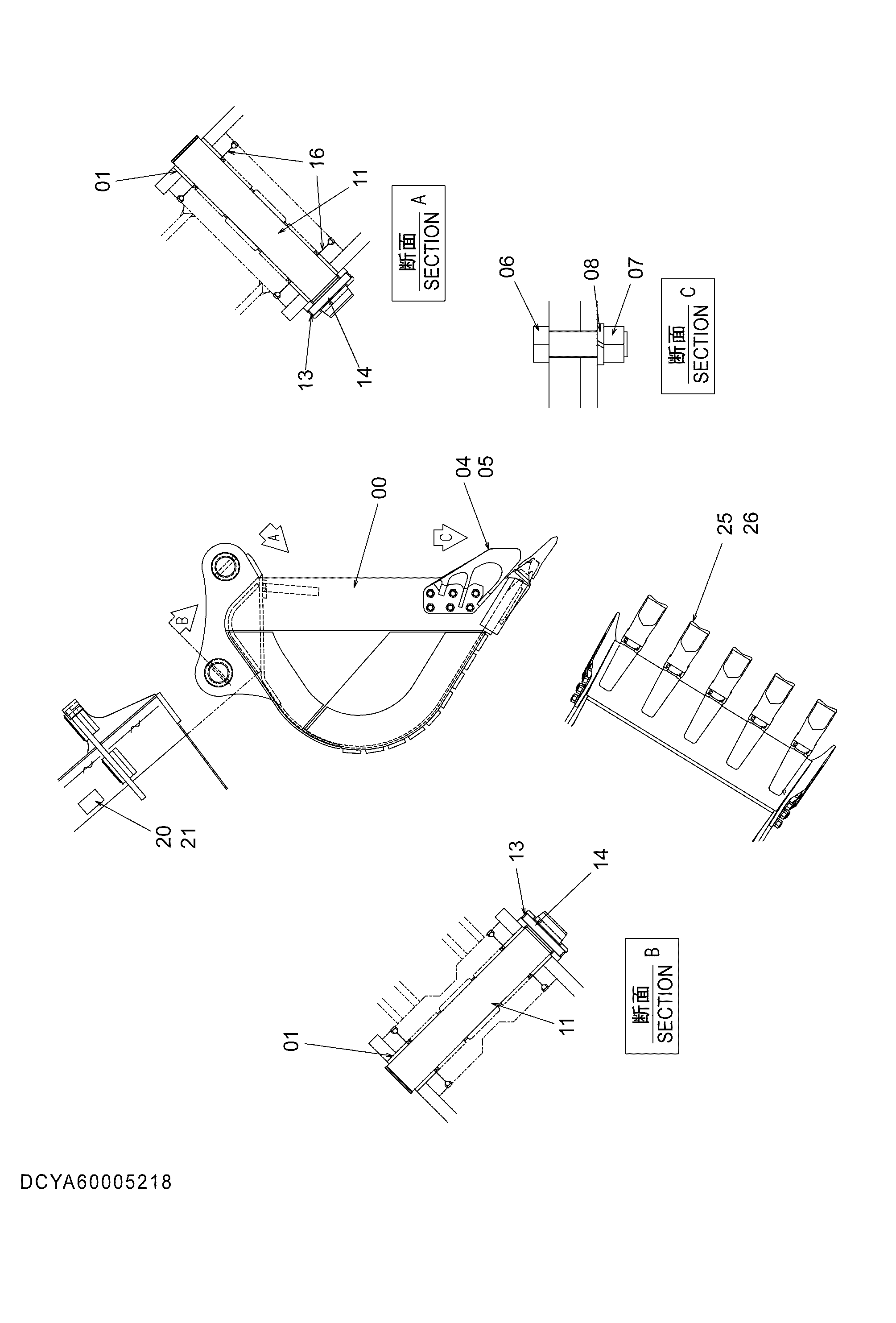 Схема Ковш 0.8m3 (JIS94) HITACHI ZX470H-3
