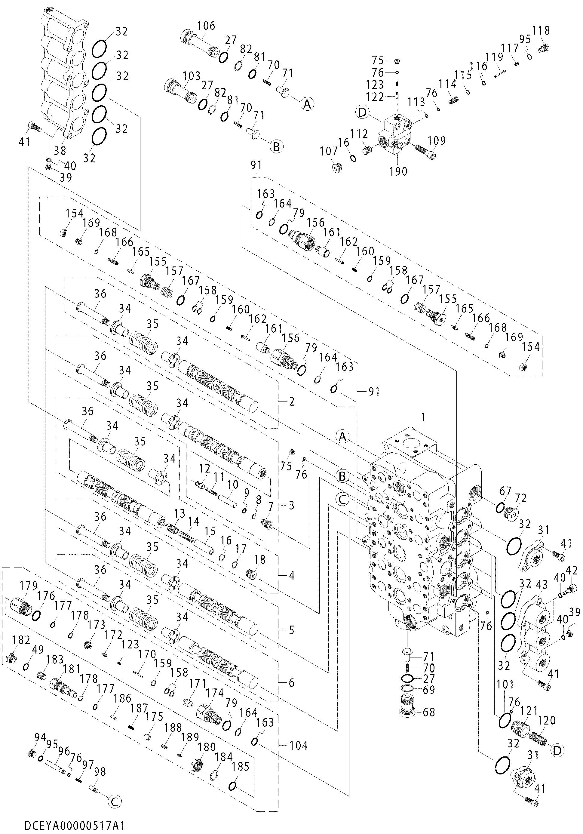 Схема Гидрораспределитель (1/4) HITACHI ZX850LC-3-DH